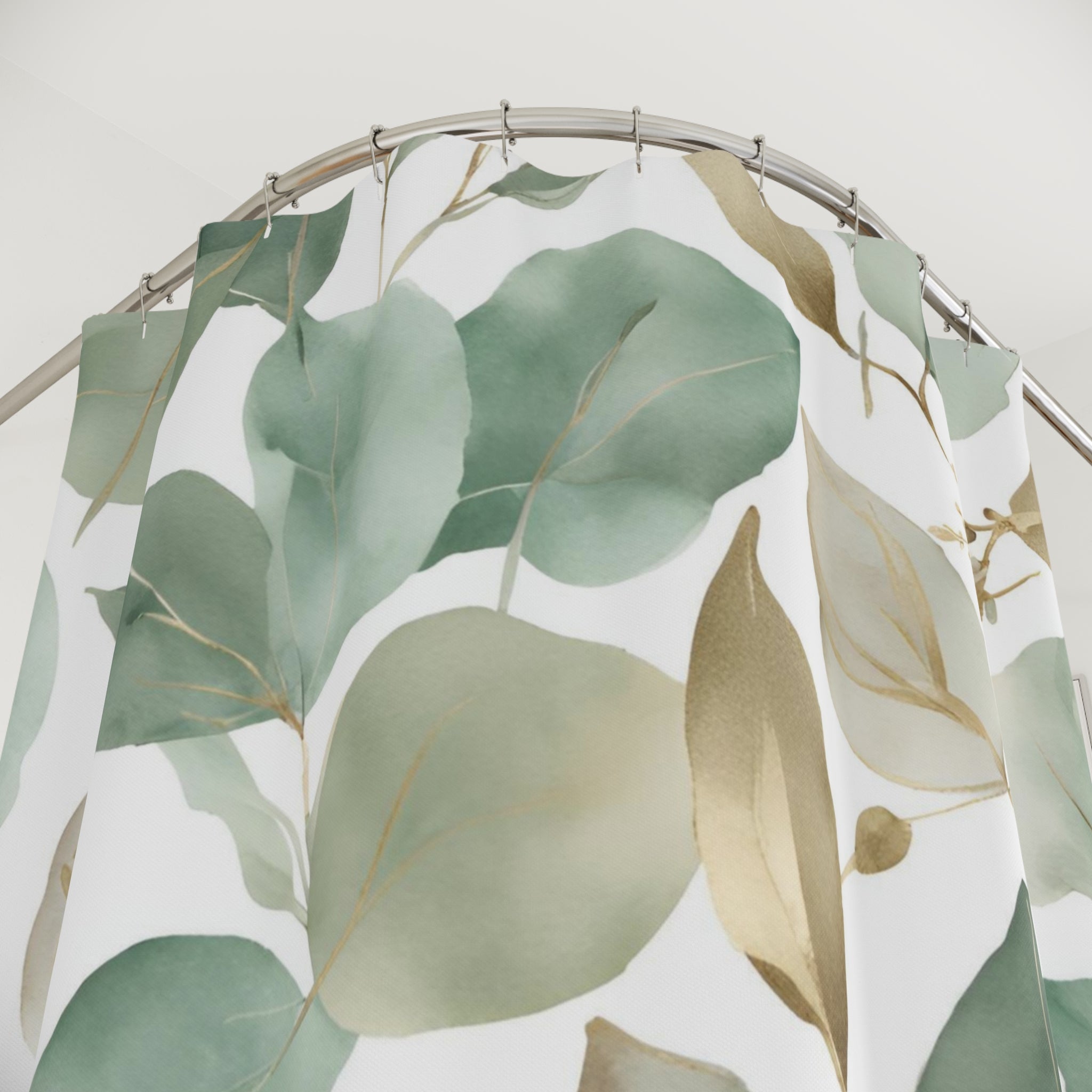 Abstract Shower Curtain | Floral Sage Green White Leaves
