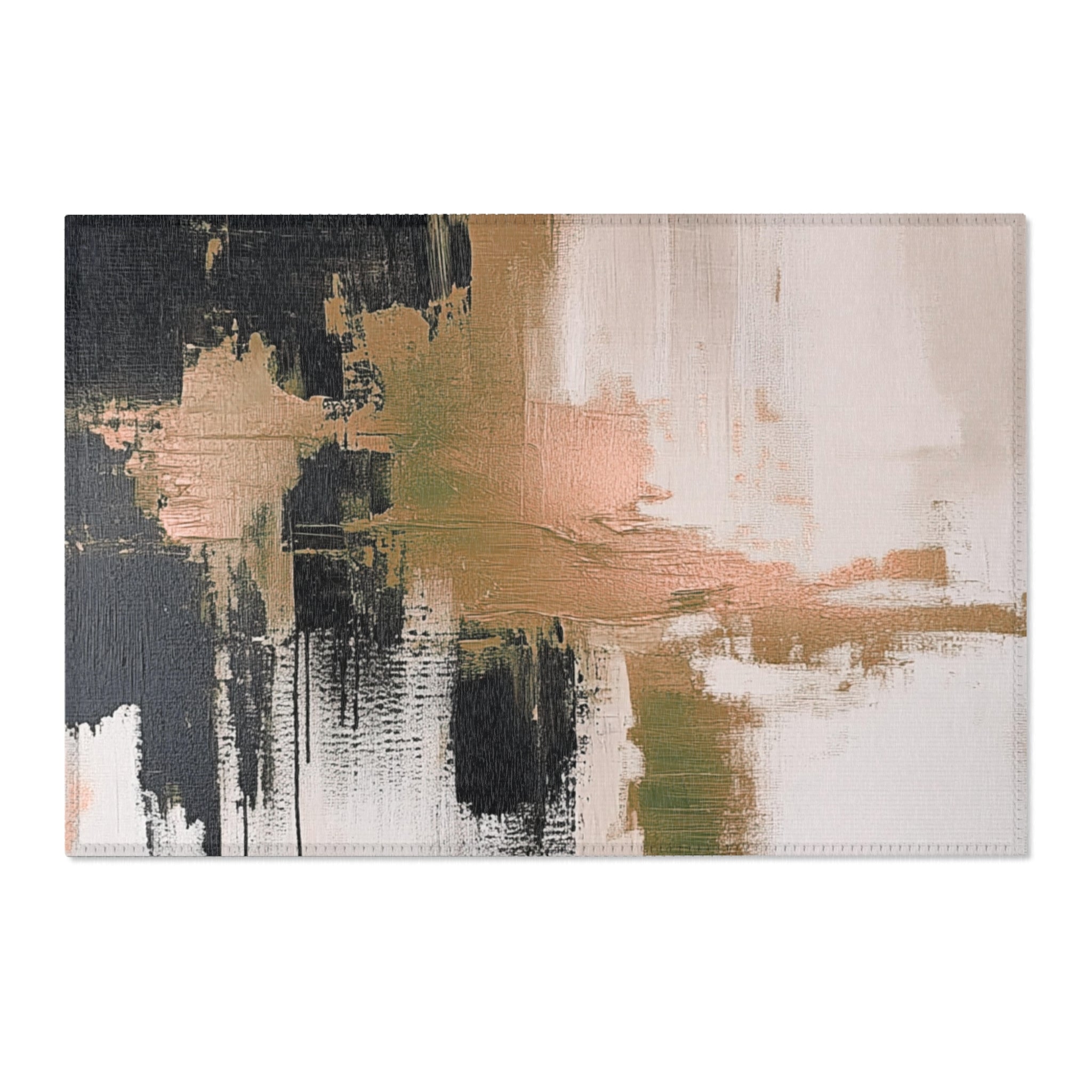 Abstract Area Rug | Rustic Black Muted Gold Beige Watercolor Artsy Rug