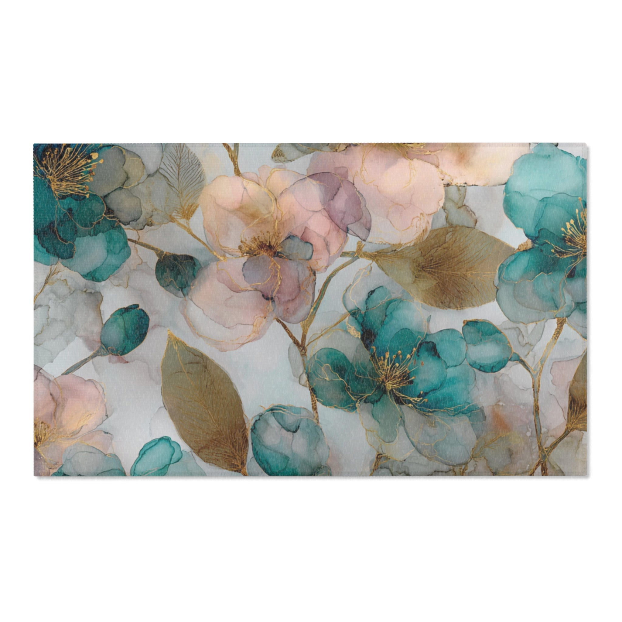 Abstract Area Rug | Floral Teal Blush Beige Watercolor Artsy Rug