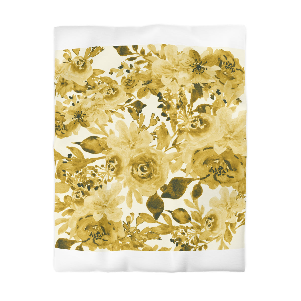 Golden Peony Duvet Cover | Mustard Ochre Watercolor Floral Bedding