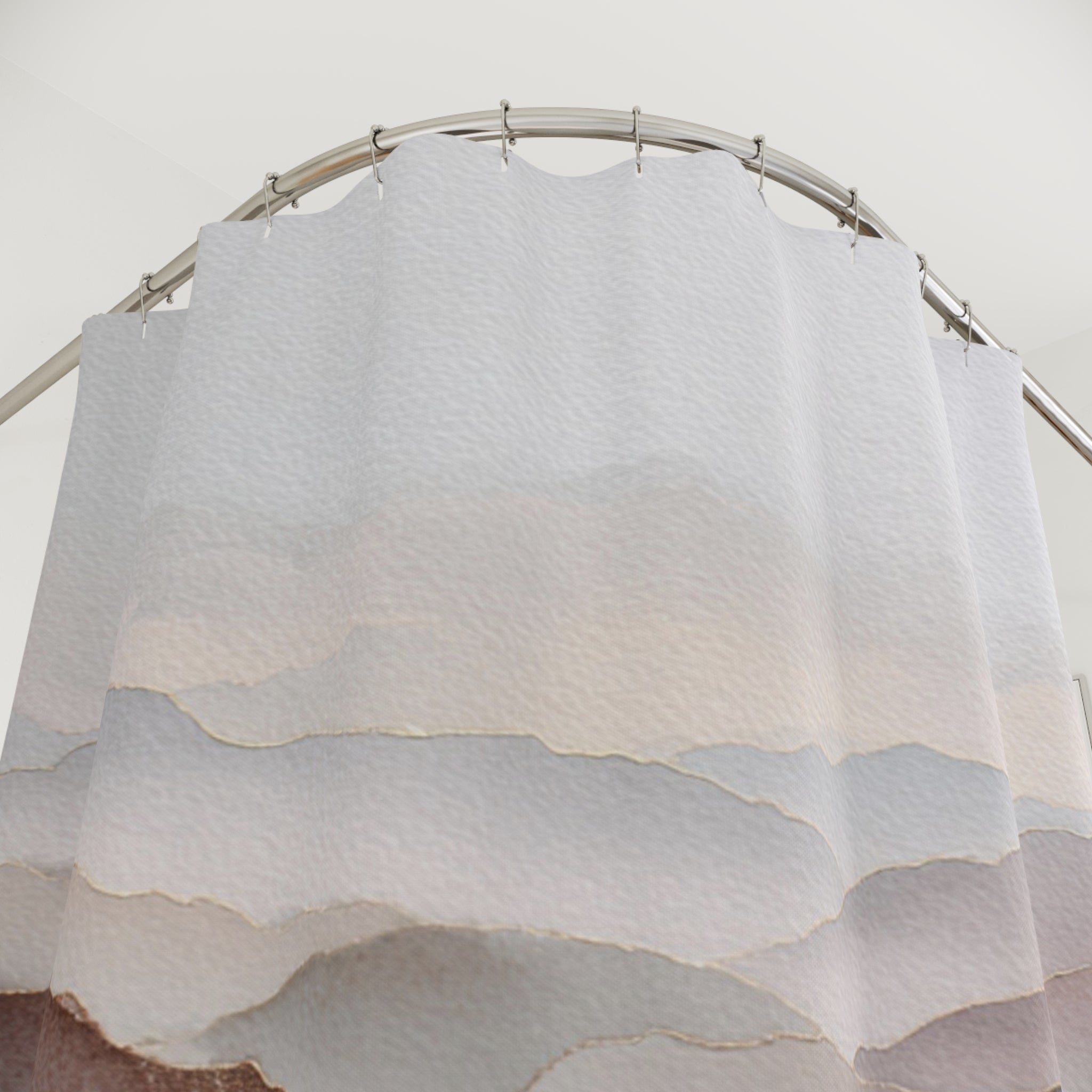 Landscape Shower Curtain | Nature Navy Blue, Blush Abstract Art