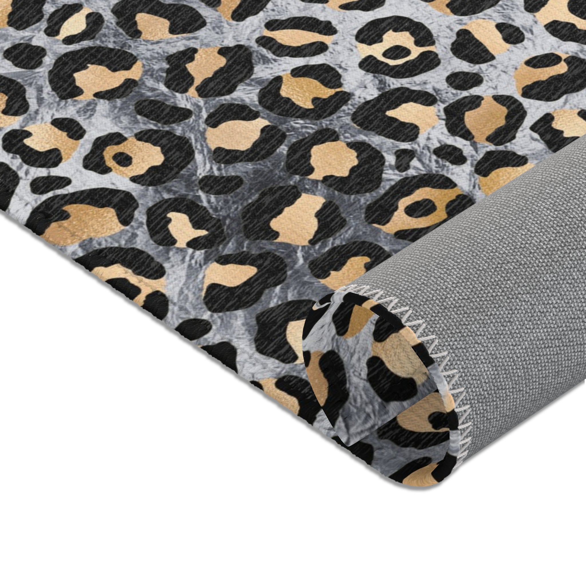 Grey Leopard Large Area Rug | Gold, Black Animal Print