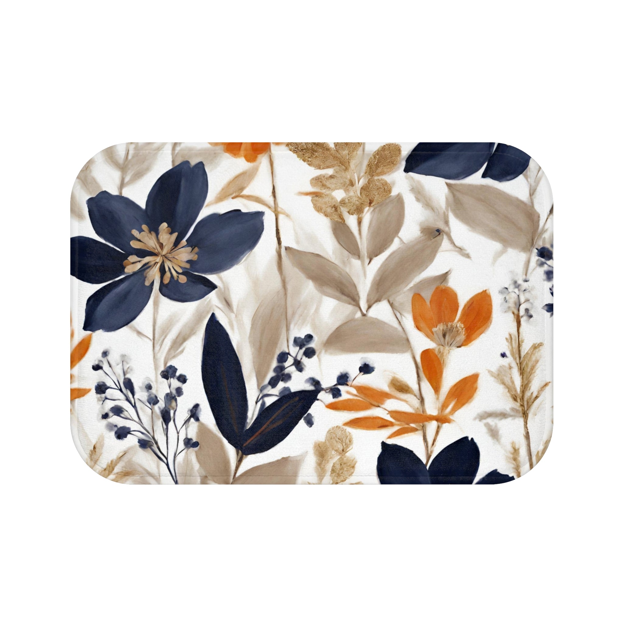 Floral Bath Mat | White, Navy blue Beige, orange