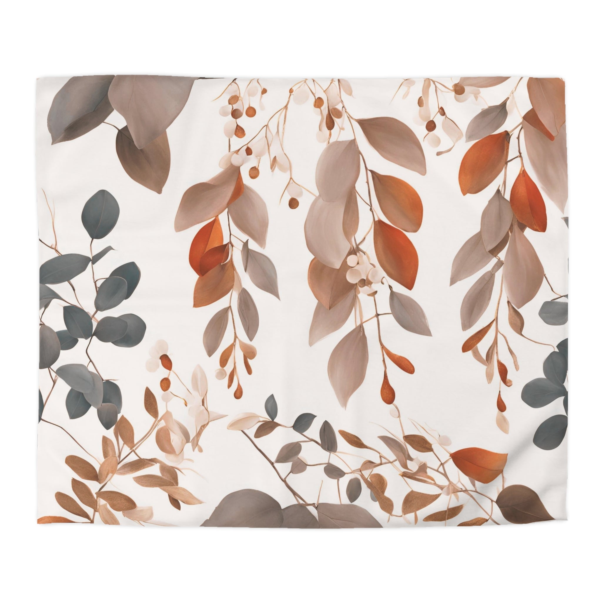 Floral Duvet Cover | Tan Beige, Orange Grey Eucalyptus Leaves Bedding Boho Decor | Bedroom Decor