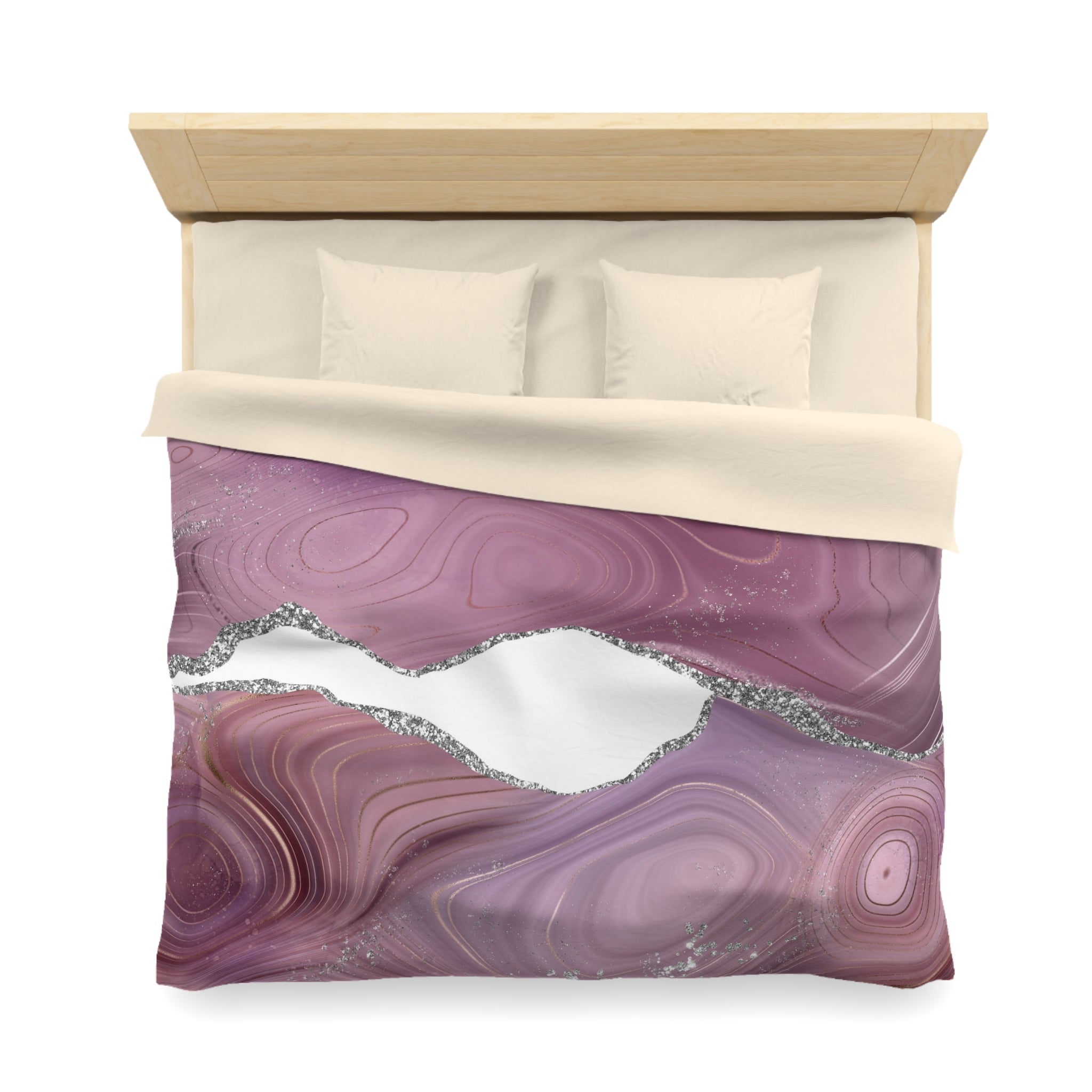 Abstract Duvet Cover | Mauve Pink, White Silver | Bedroom Decor