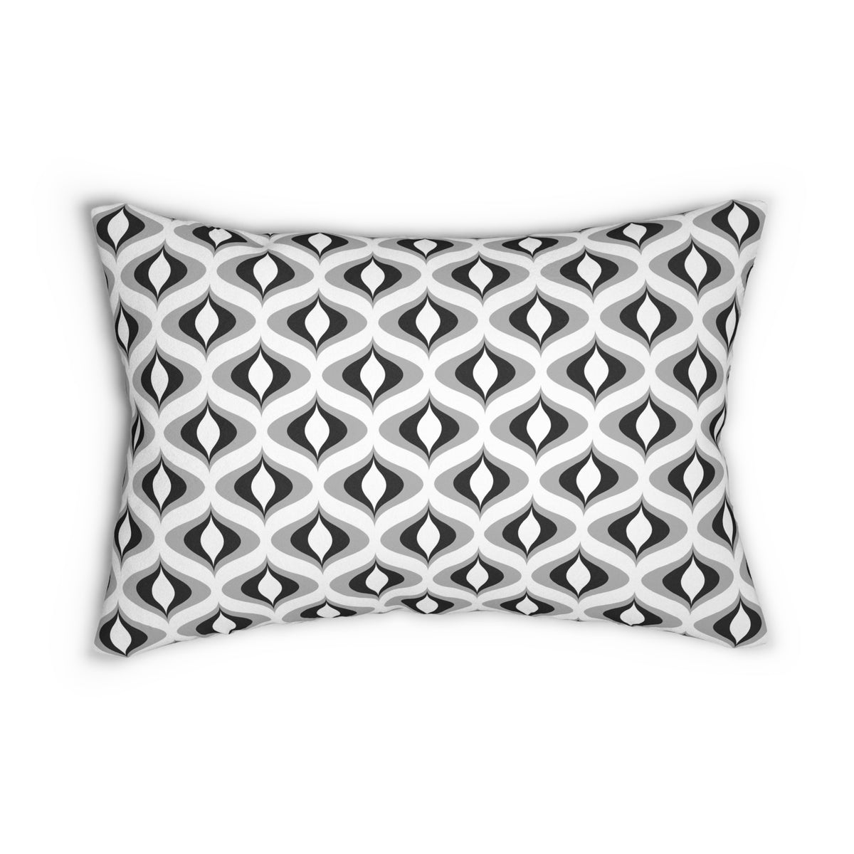 Black Grey Retro Ogee Lumbar Pillow 14x20, Mid-Century Accent Pillow