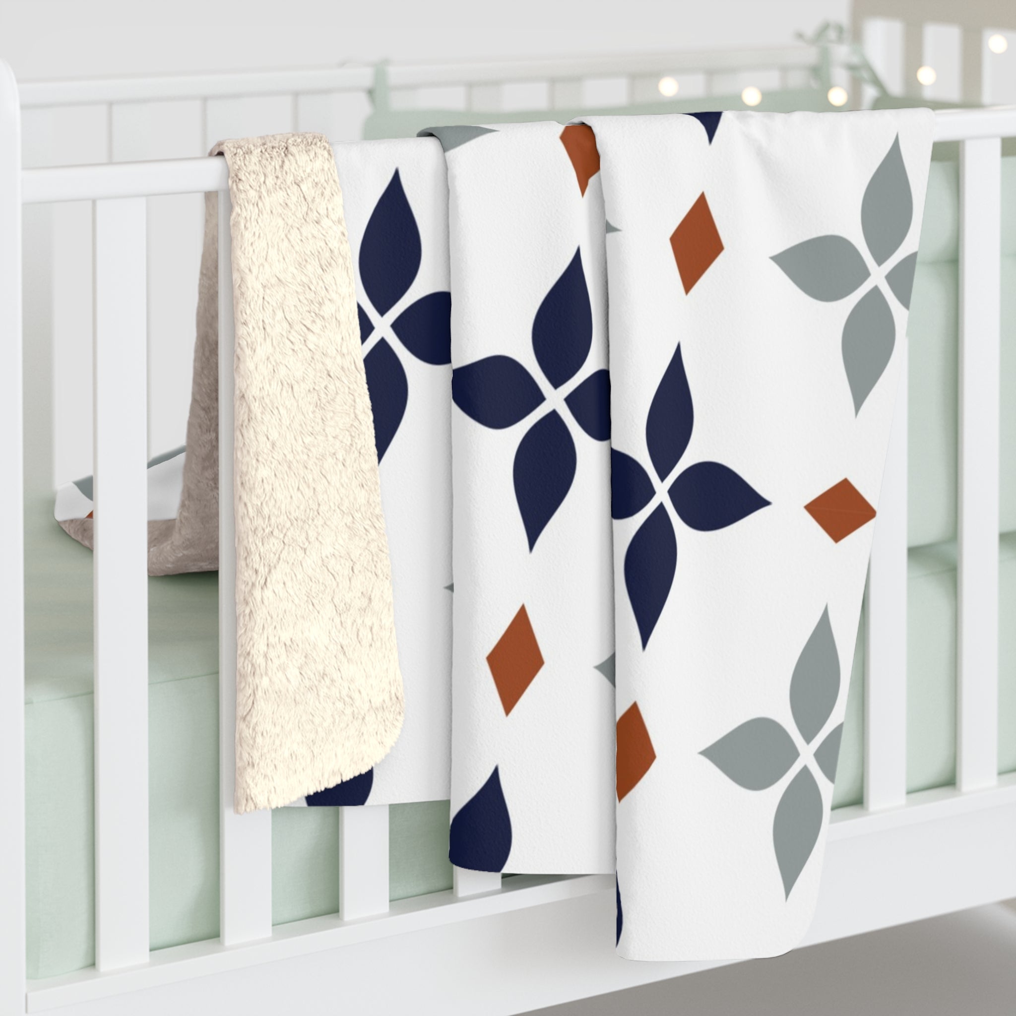 Comfy Throw Blanket | Vintage Art Deco, Nouveau White, Navy Blue, Grey