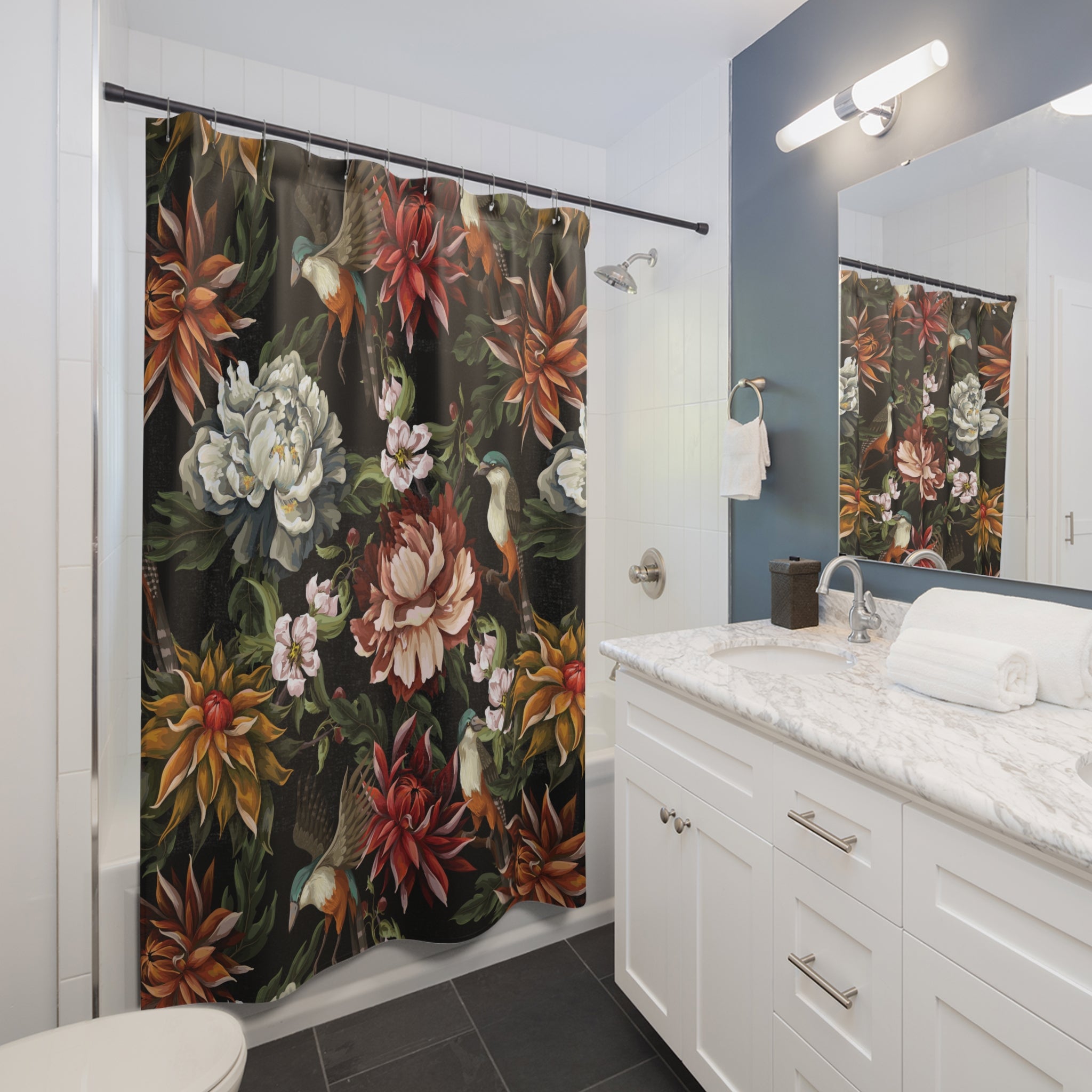 Floral Shower Curtain | Moody Forest Bathroom Decor
