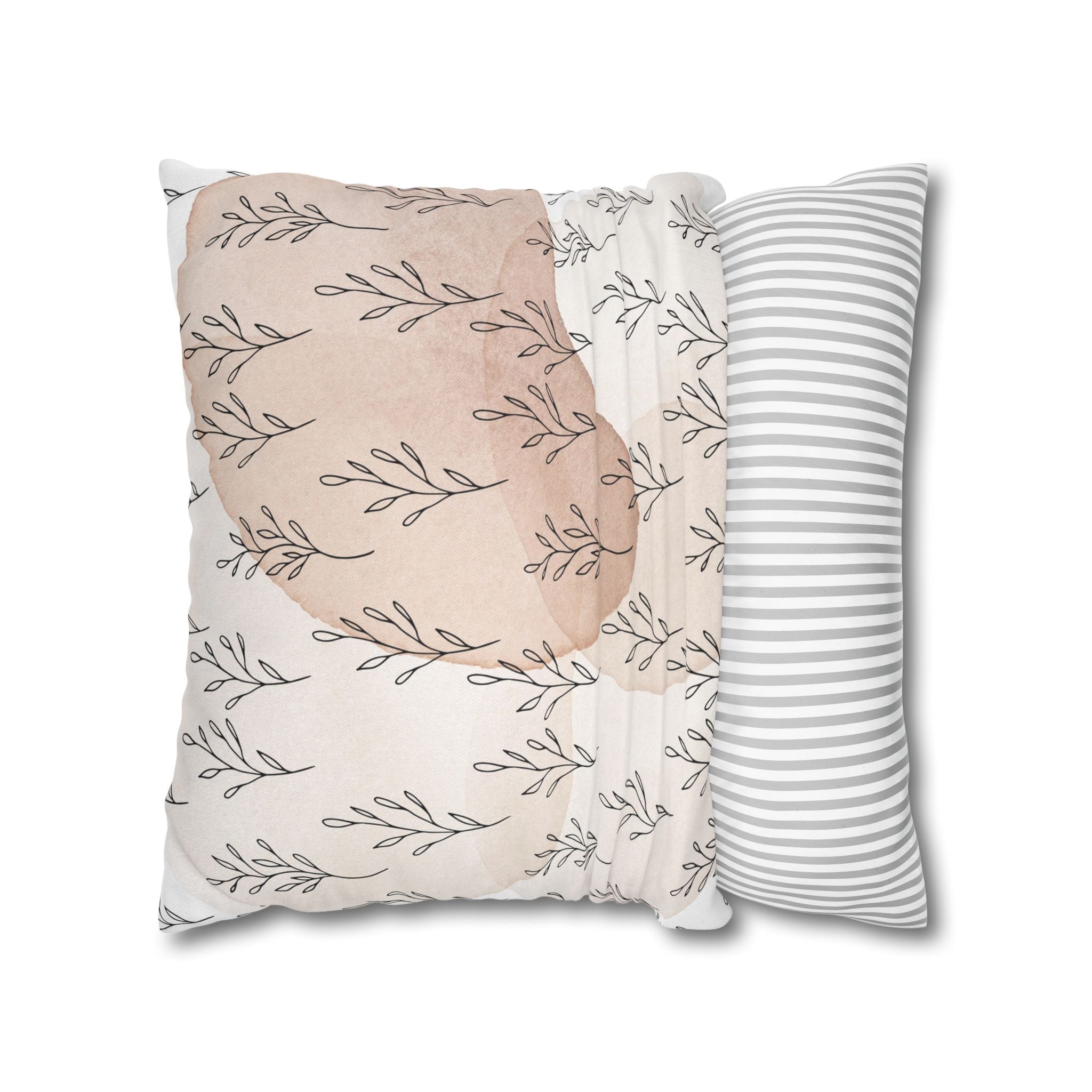 Boho Throw Pillow Cover; Blush Beige Hygge Leaves Couch Cushion
