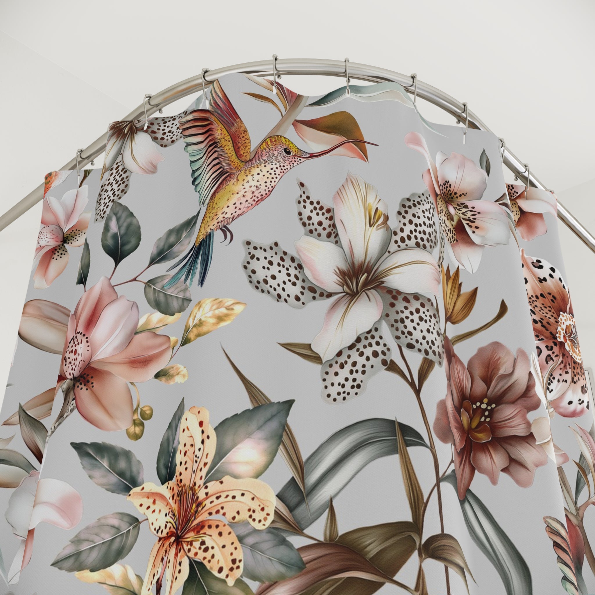 Boho Shower Curtain | Tropical Colorful Florals, Birds Nature