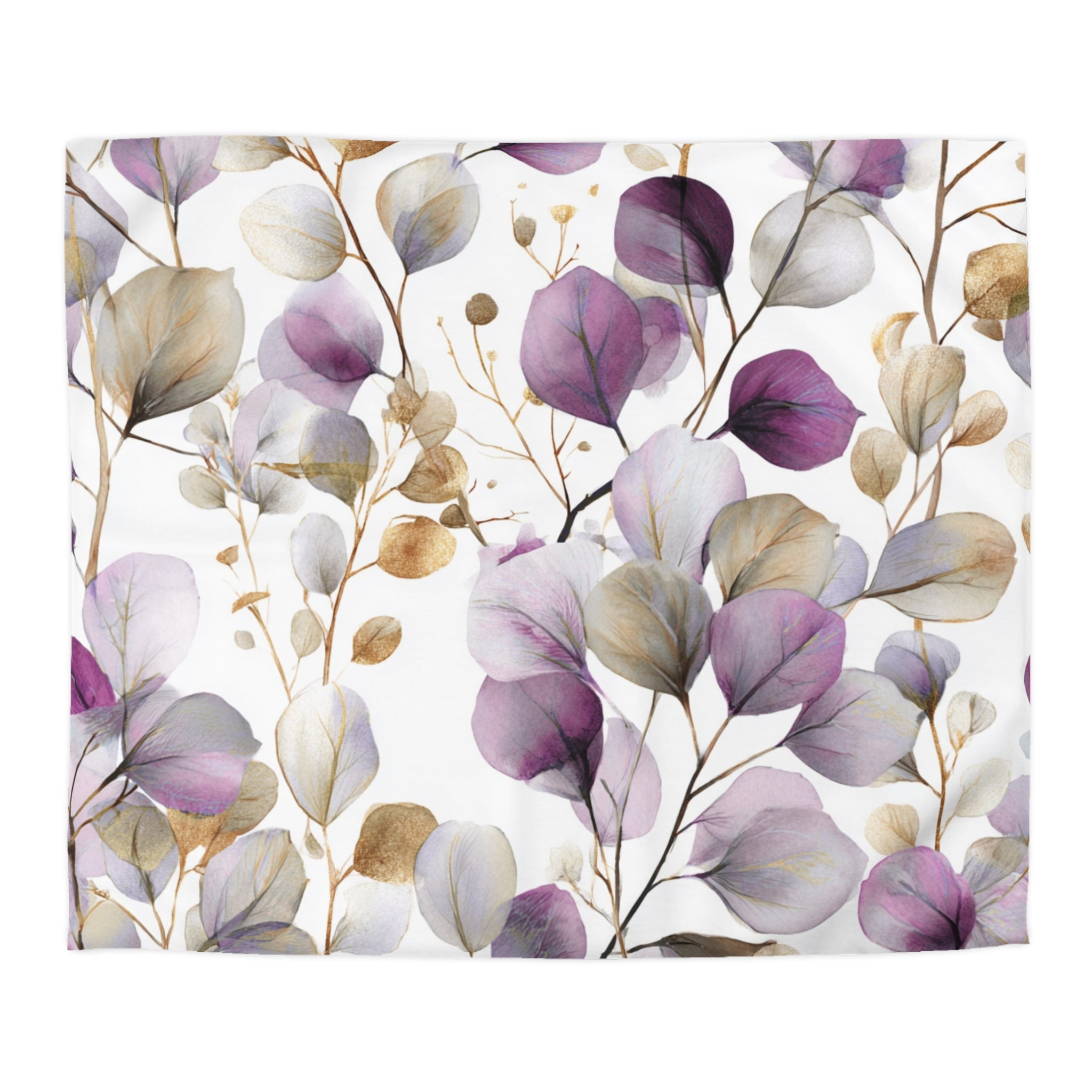 Floral Cotton Duvet, Pillow Cover | Purple Eucalyptus Leaves Bedroom Decor