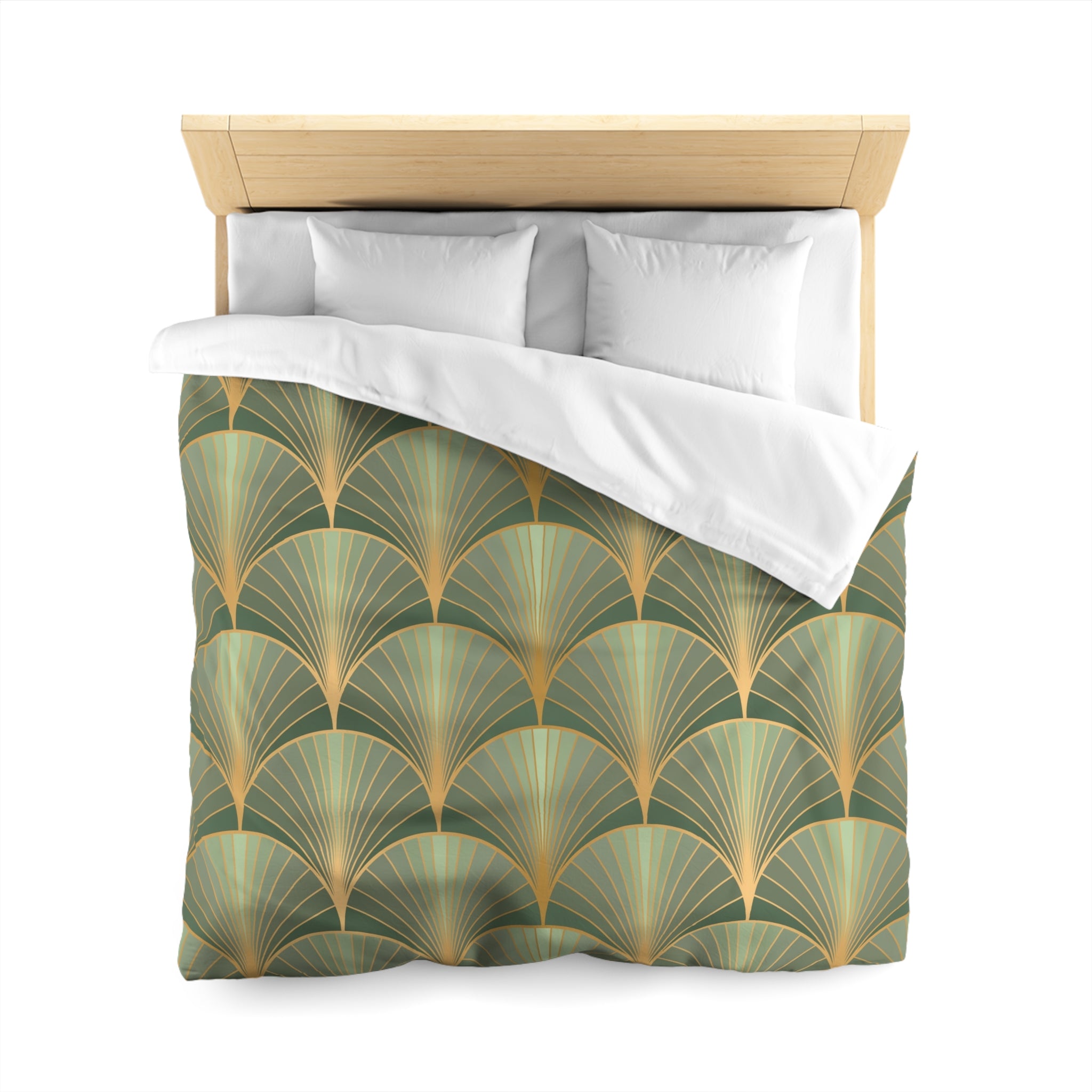Art Deco Duvet Cover | Sage Green, Beige | Bedroom Decor