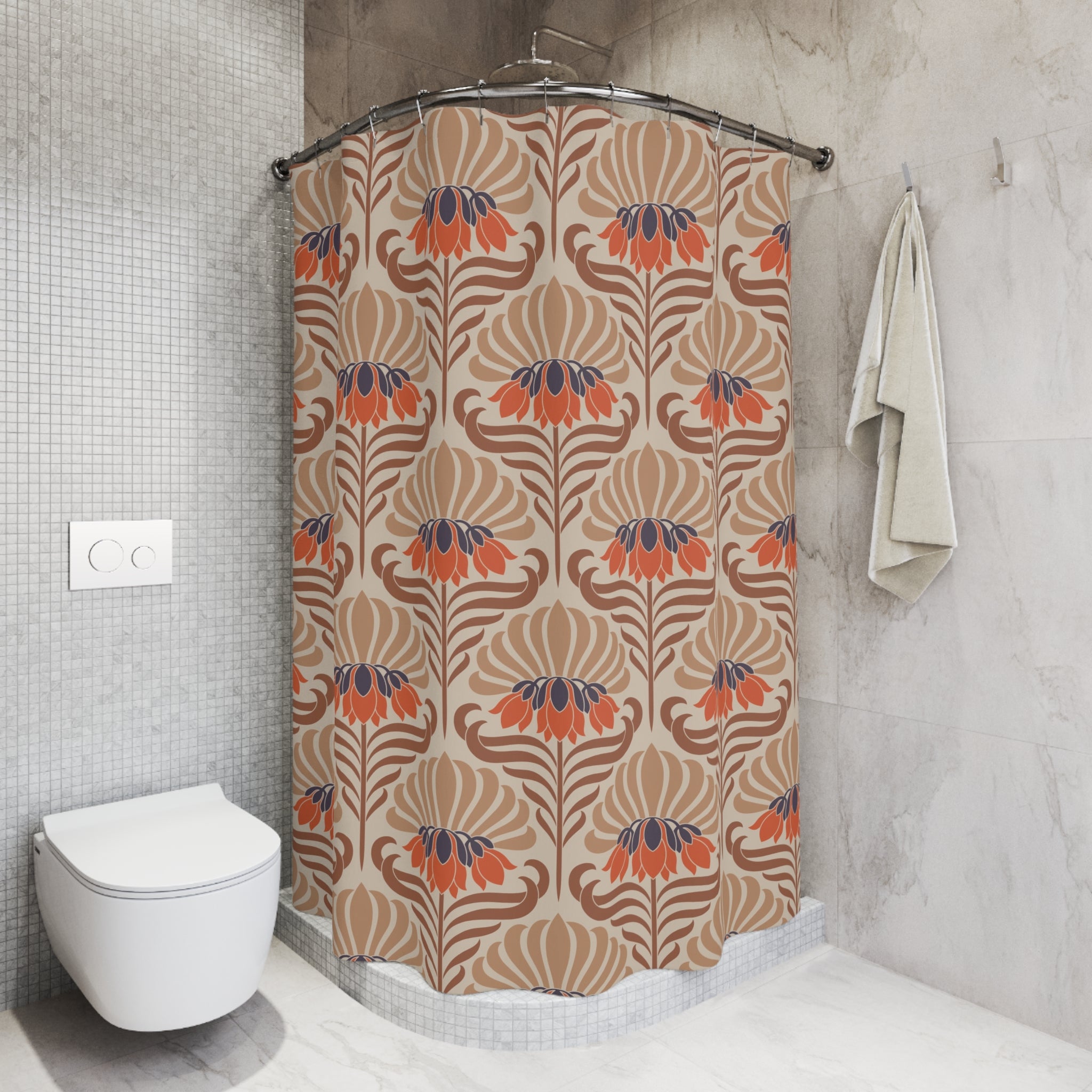 Art Nouveau Shower Curtain | Beige Blue Orange