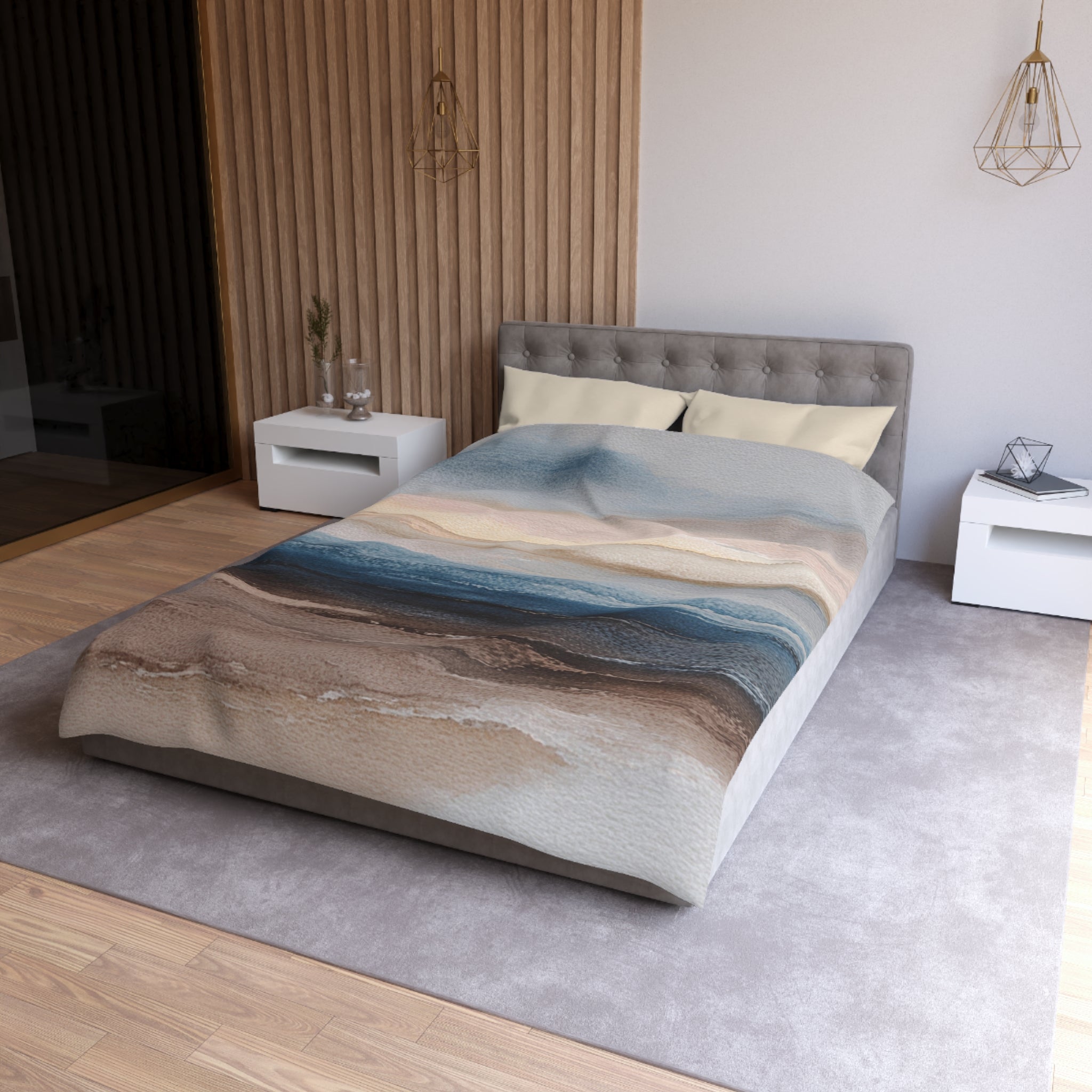 Modern Abstract Duvet, Pillow Cover | Blue Beige Bedroom Decor
