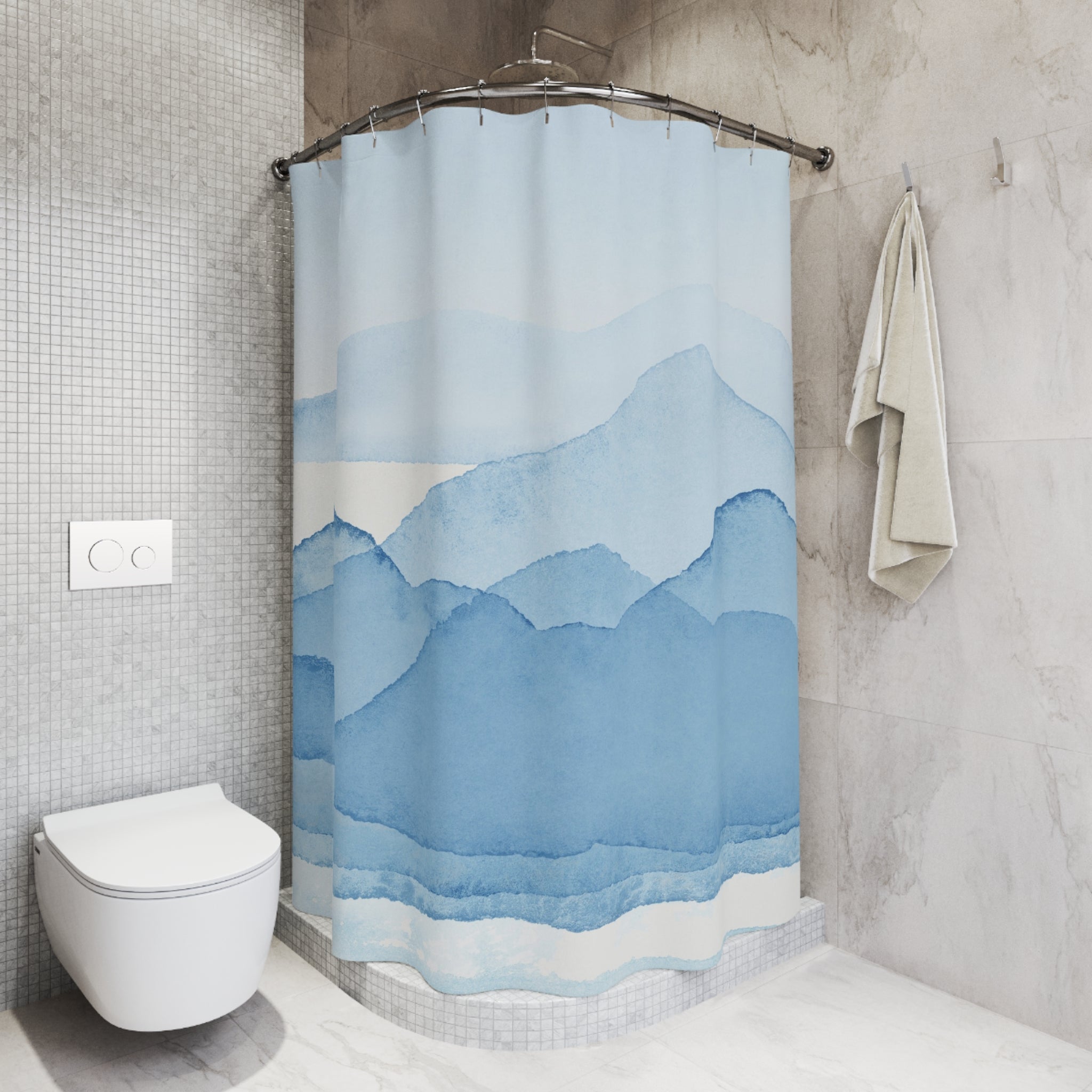 Abstract Watercolor Shower Curtain | Sky Blue Landscape Bathroom Decor