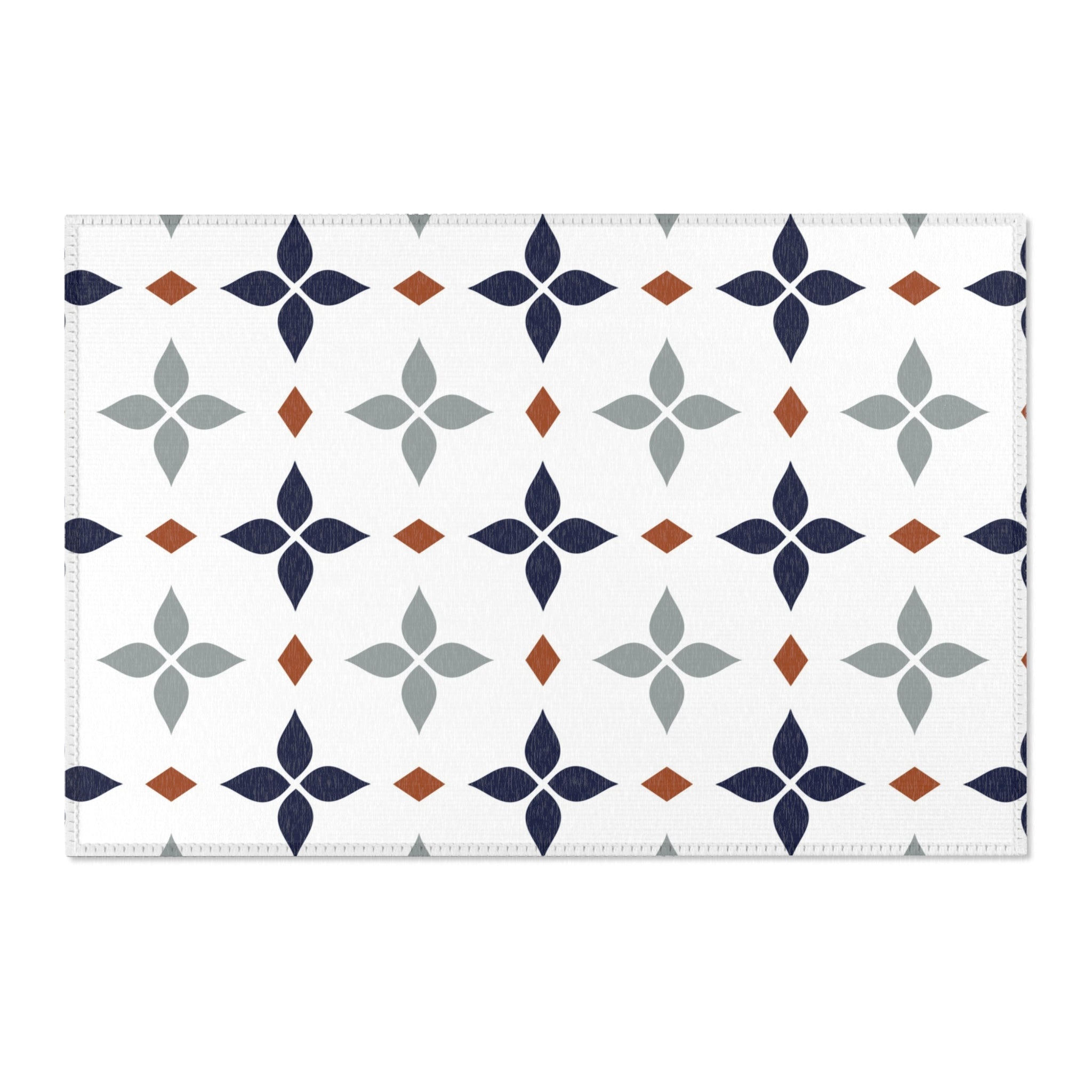 Retro Moroccan Area Rug | Vintage Art Deco, Nouveau White, Navy Blue, Grey