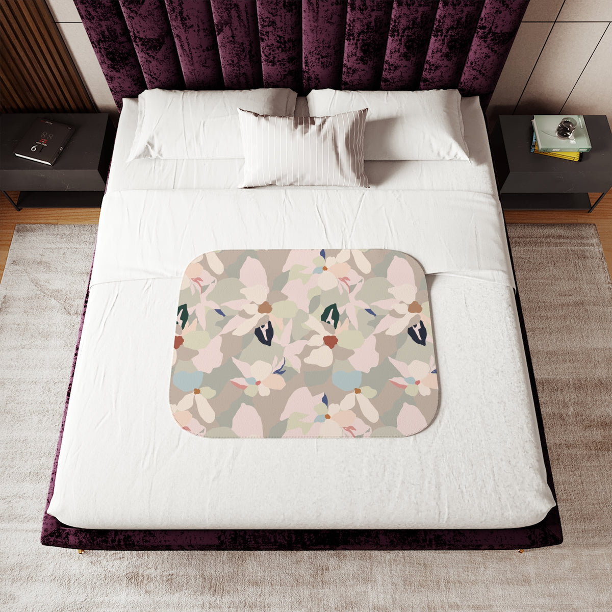 Blush Beige Abstract Petal Sherpa Blanket | Modern Floral Throw
