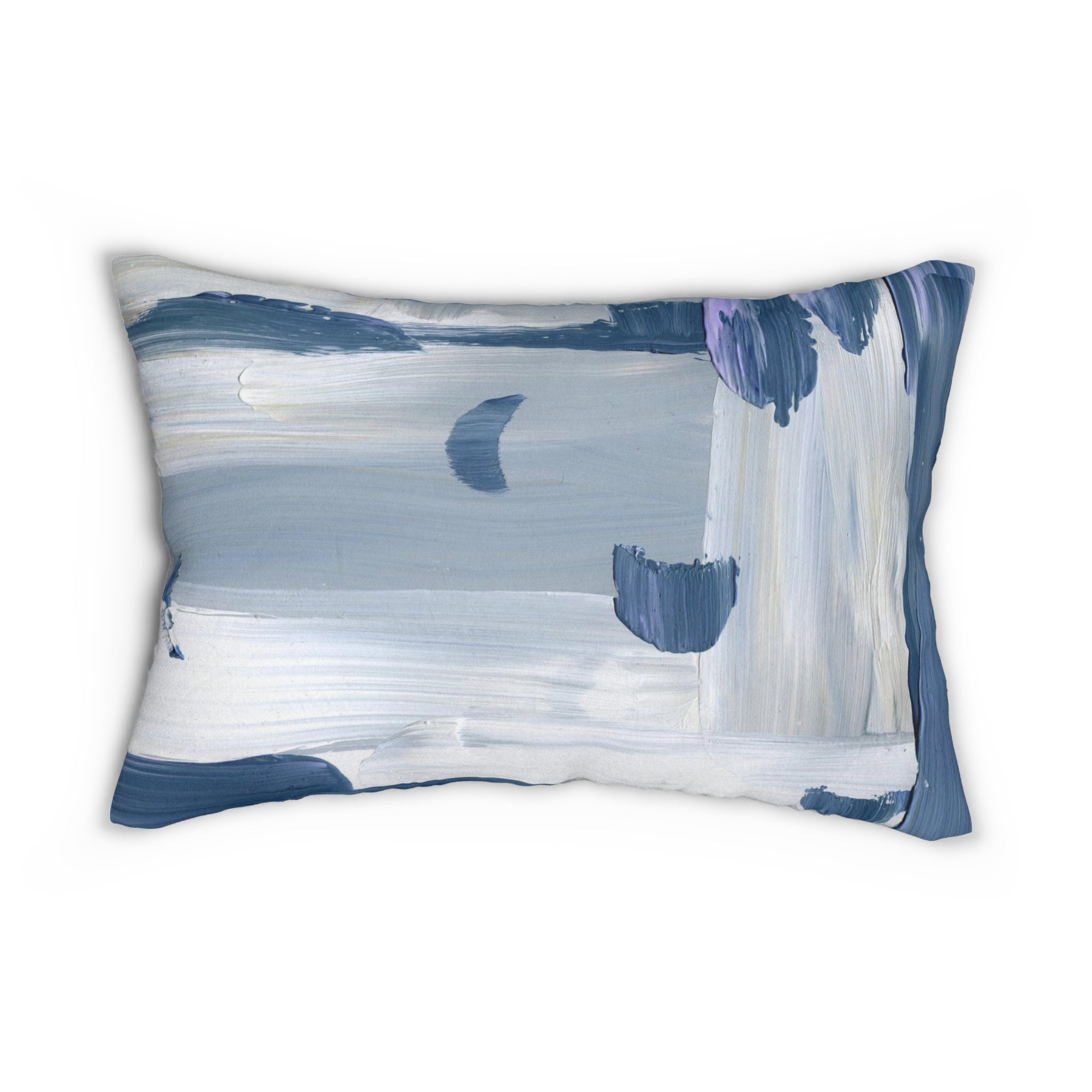 Abstract Lumbar Pillow | Indigo Blue, White Paint Print