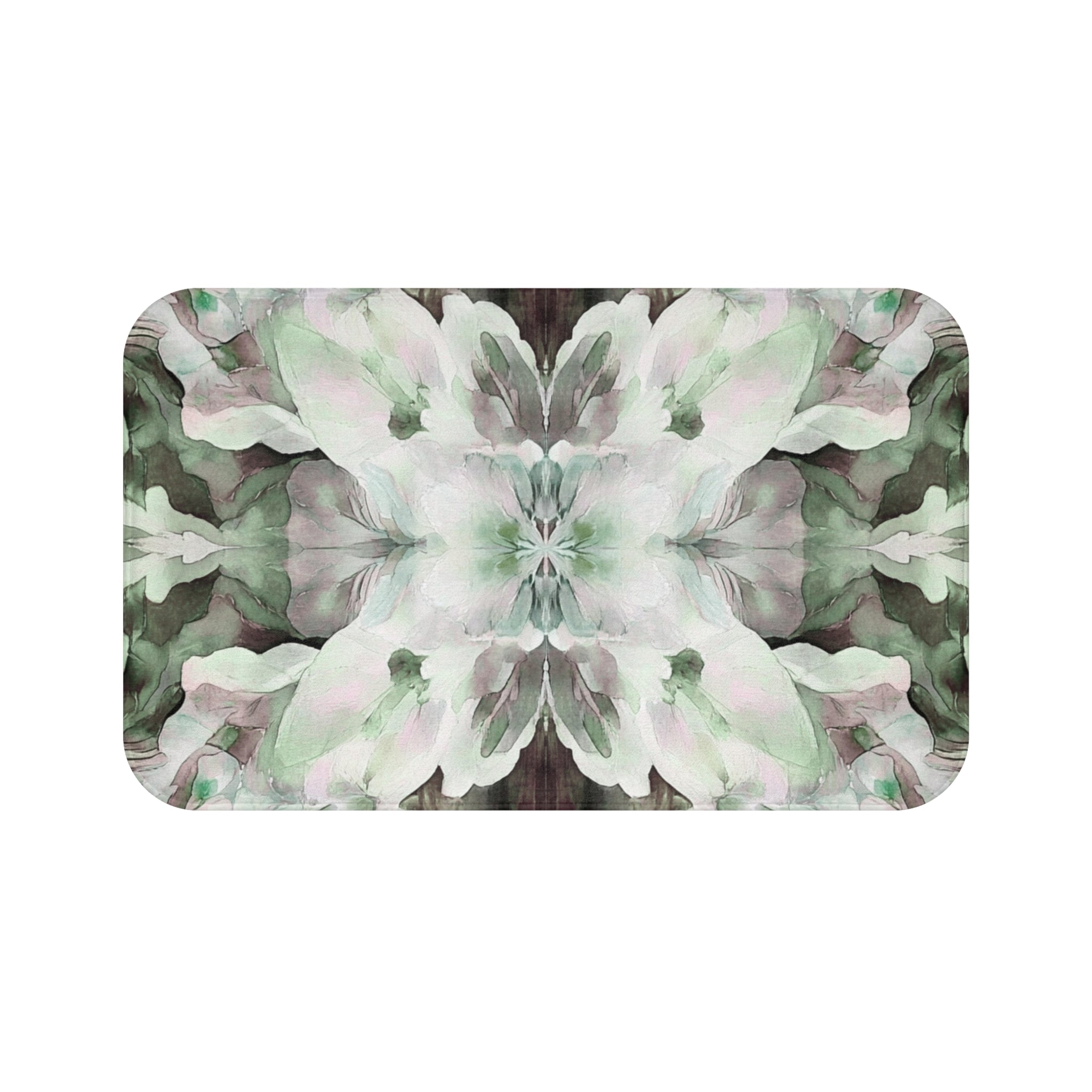 Abstract Bath Mat | Green Grey Watercolor Kitchen Mat