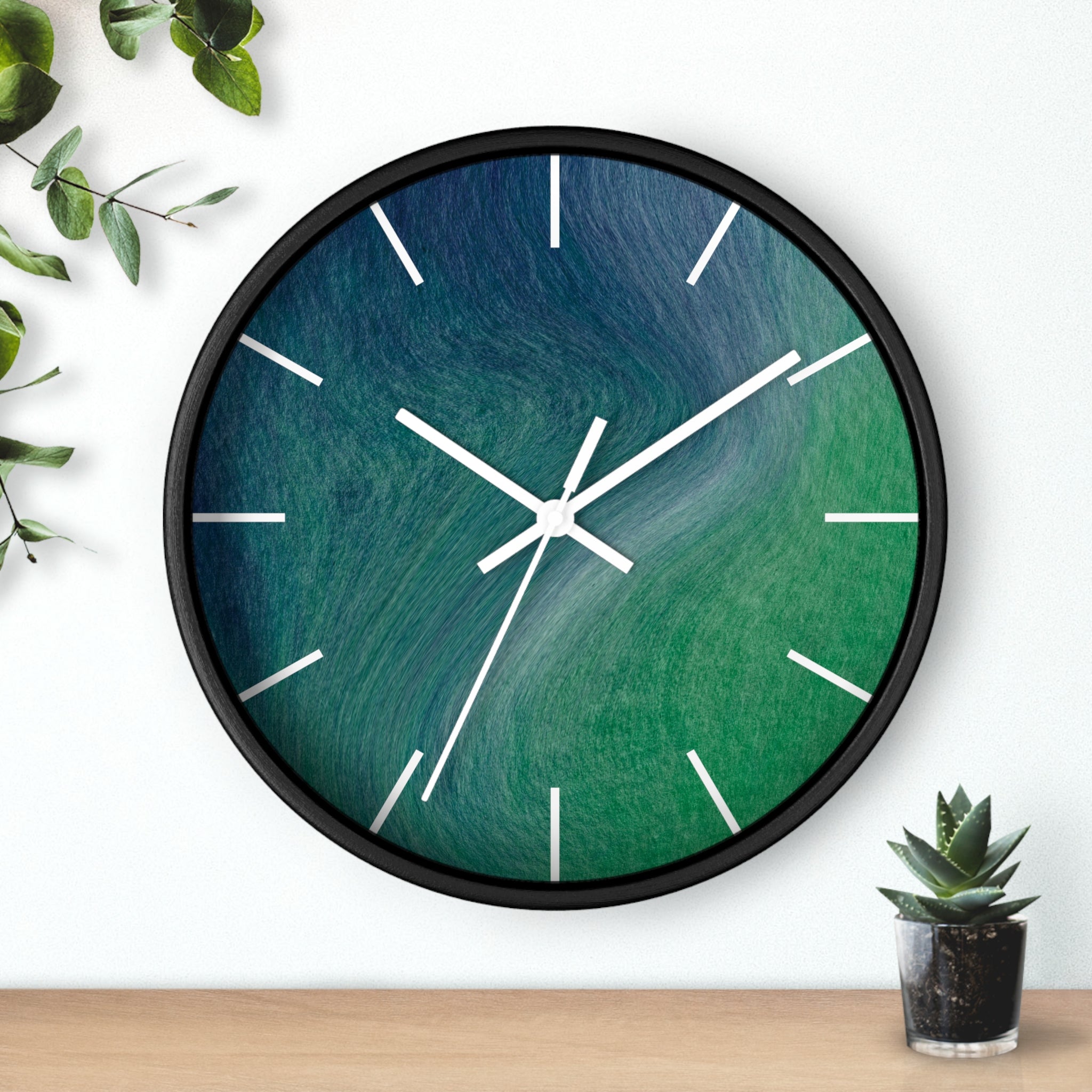 Green Wood Wall Clock | Blue 10" Round Clock