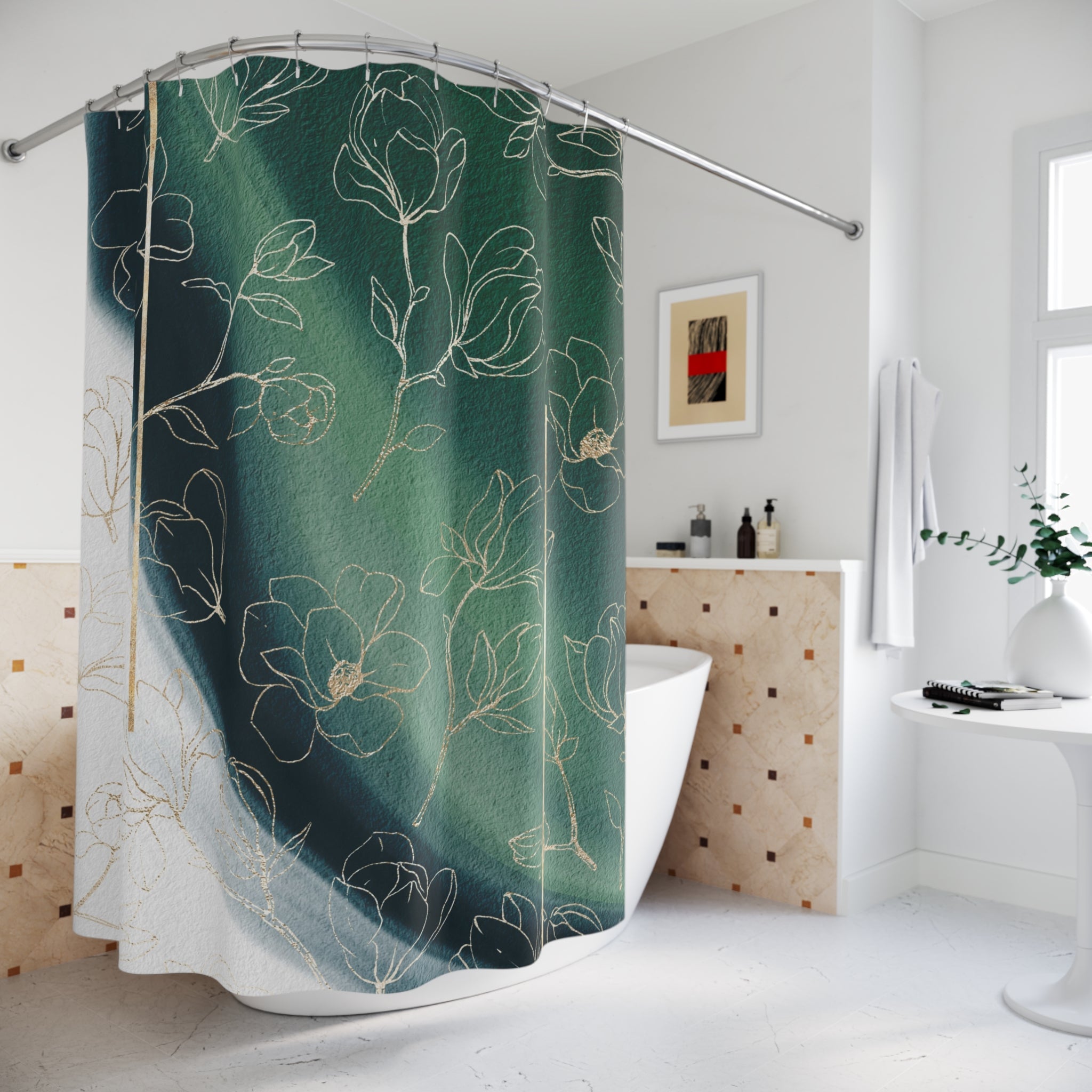 Boho Shower Curtain | Abstract Teal Sage Green