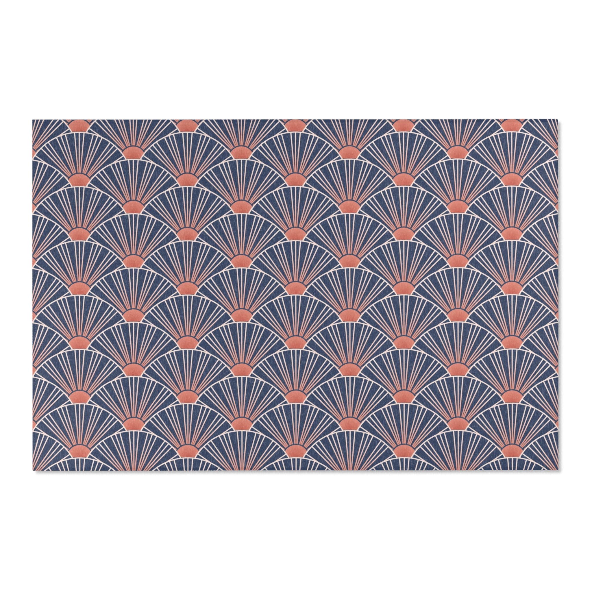 Retro Abstract Art Nouveau Area Rug | Blue Fan Rug
