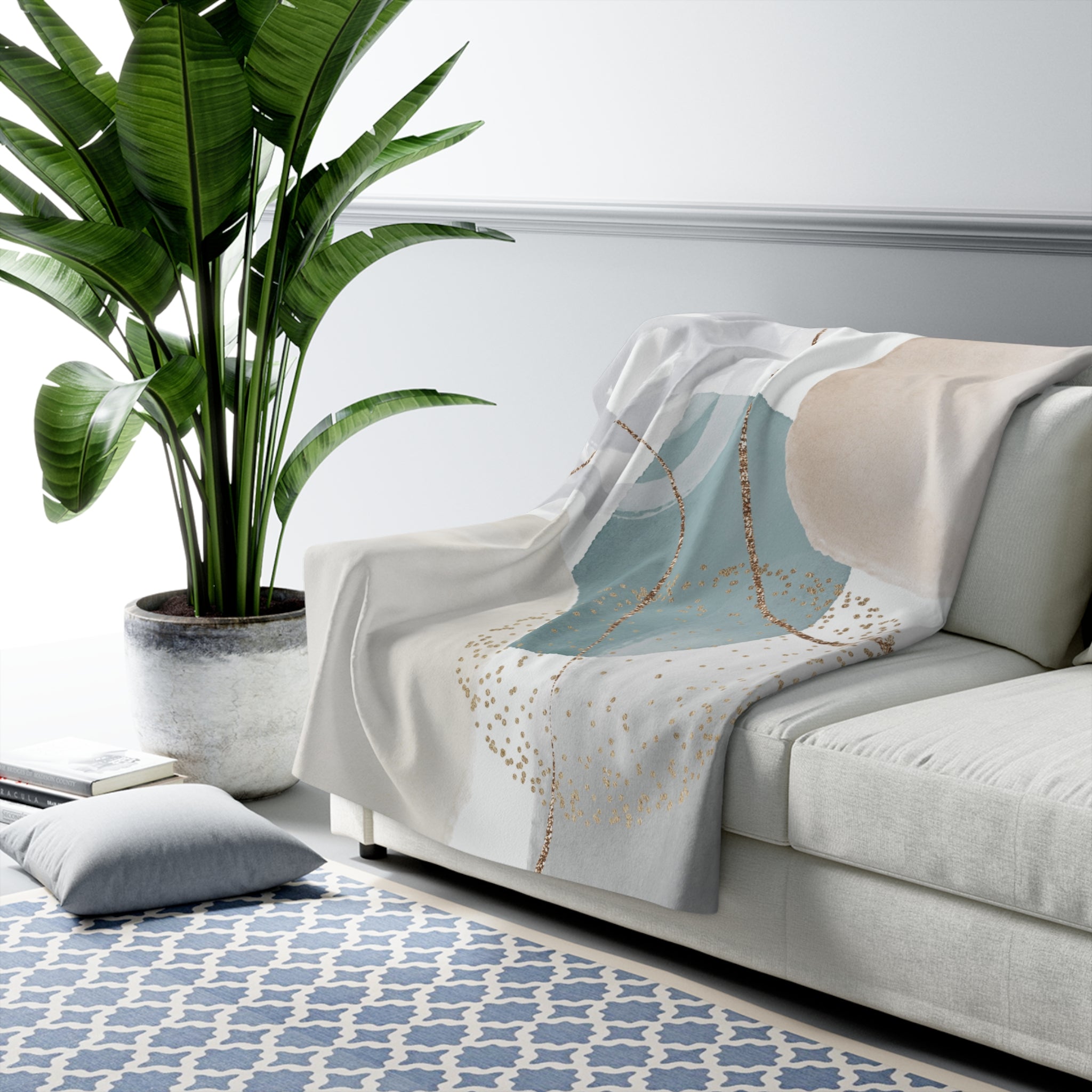Abstract Throw Blanket | Grey Blue Beige Pastel