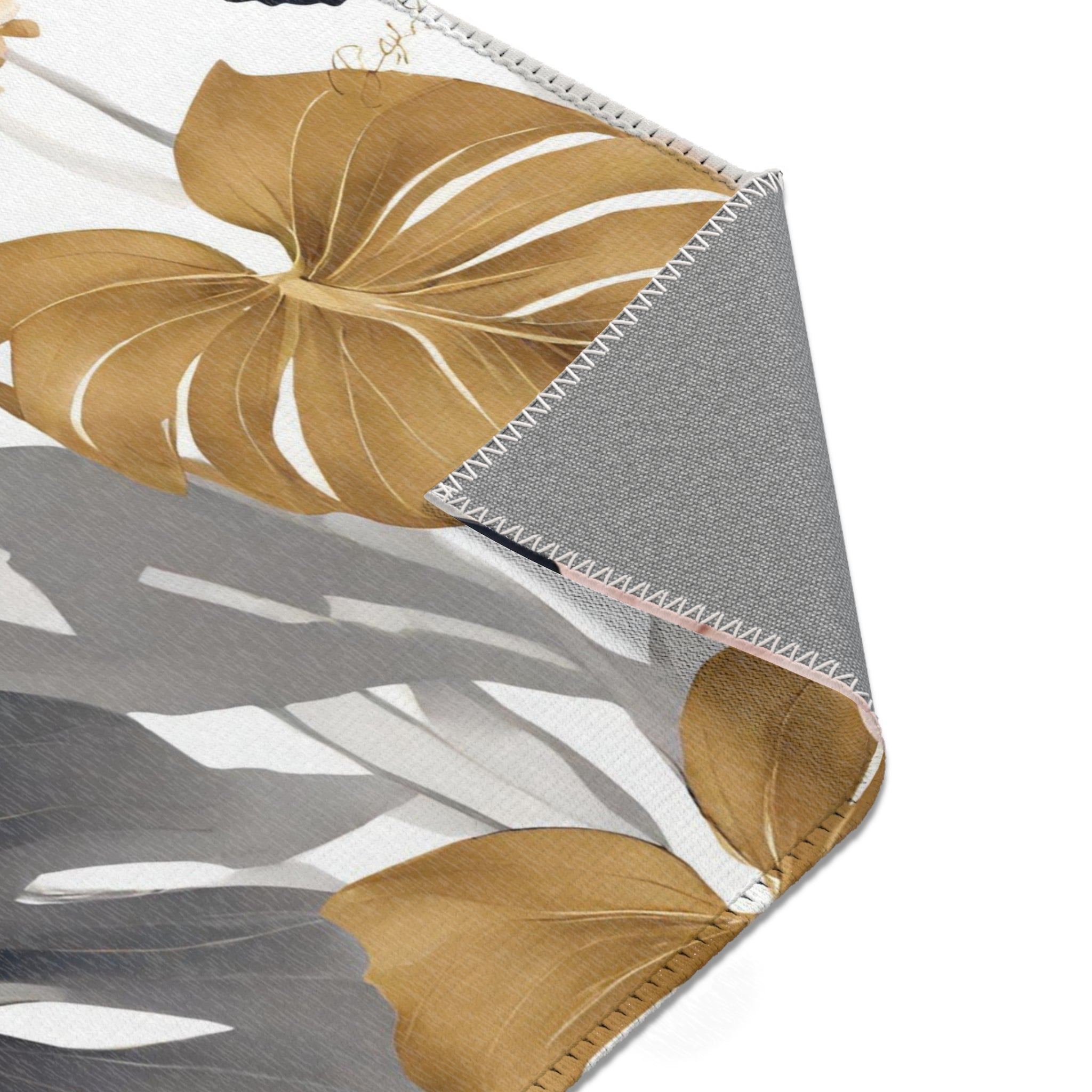 Floral Area Rug | Modern Grey, Navy Muted Gold, Pink Jungle Leaves