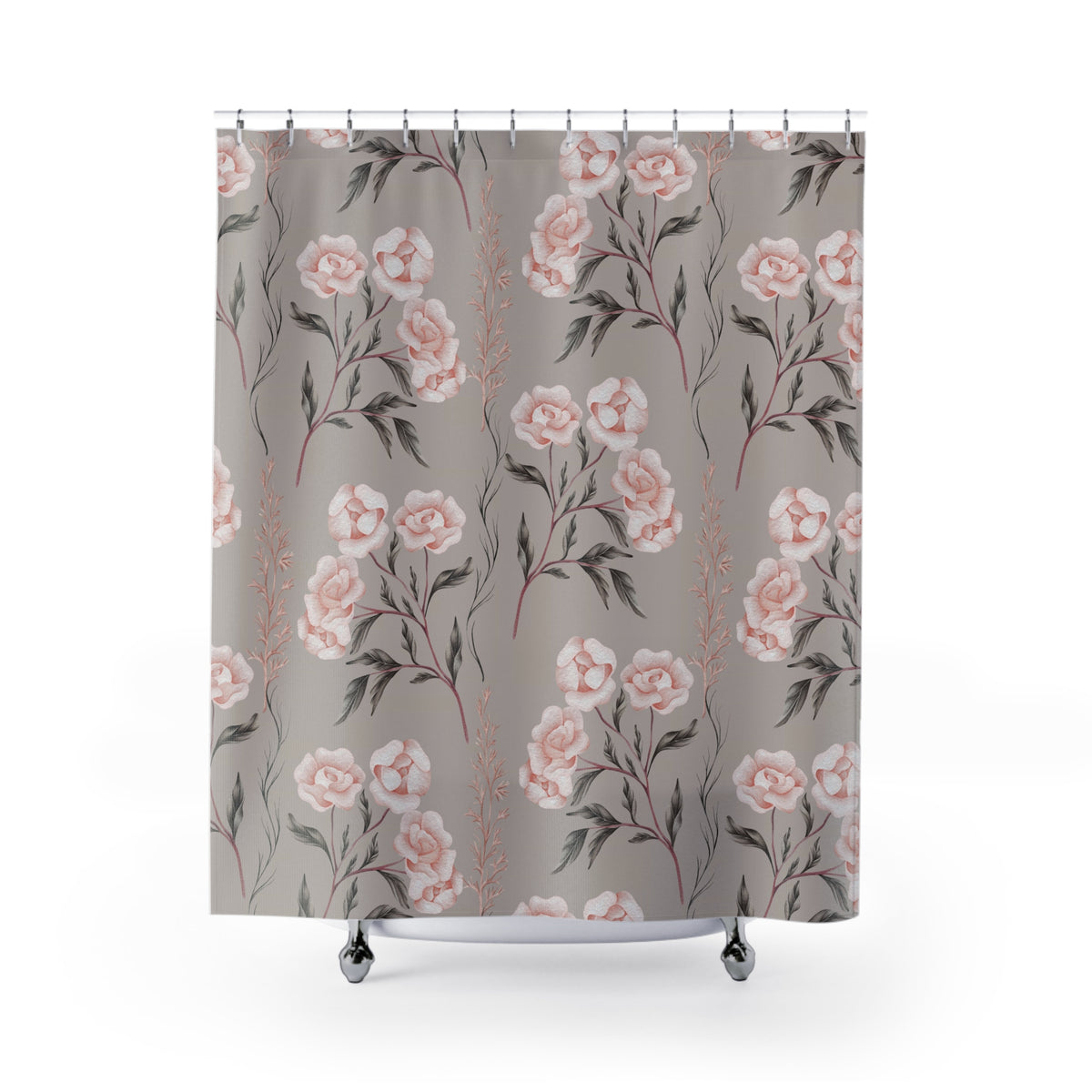 Taupe Blush Vintage Rose Shower Curtain, Bath Curtain 71x74