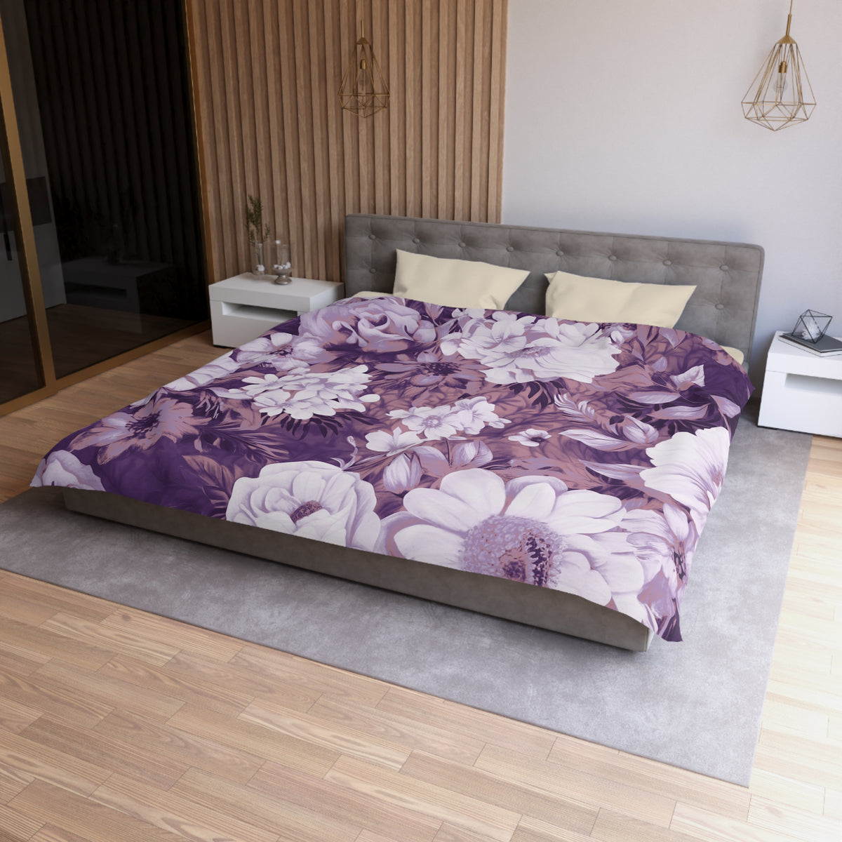 Purple Vintage Floral Duvet Cover | Plum Lilac Peony Rose Bedding