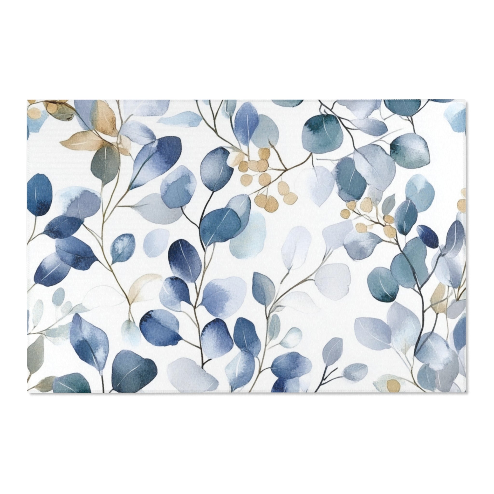 Floral Leaves Large Area Rug | Blue Modern Watercolor Rug