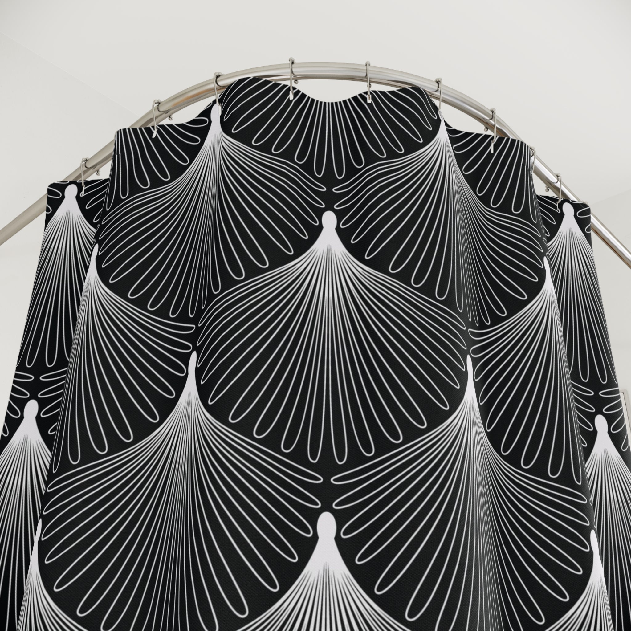 Black and White Shower Curtain | Art Deco Crane, Fan