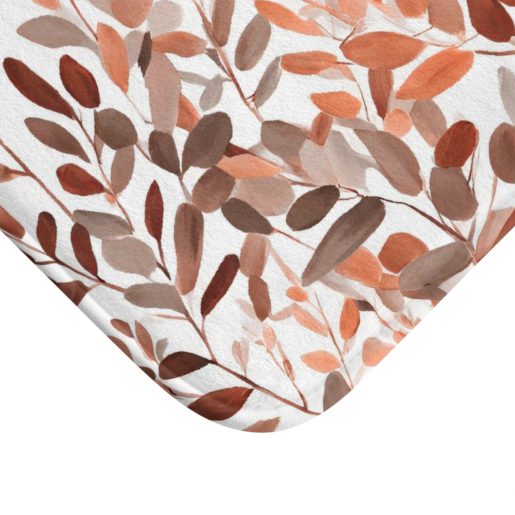 Boho Abstract Leaves Bath Mat | Taupe Orange, White Kitchen Mat