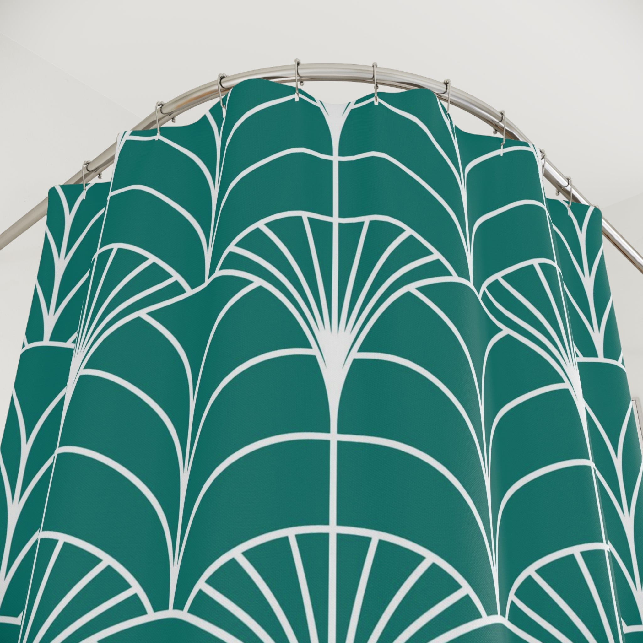 Boho Shower Curtain | Art Deco Sea Green White