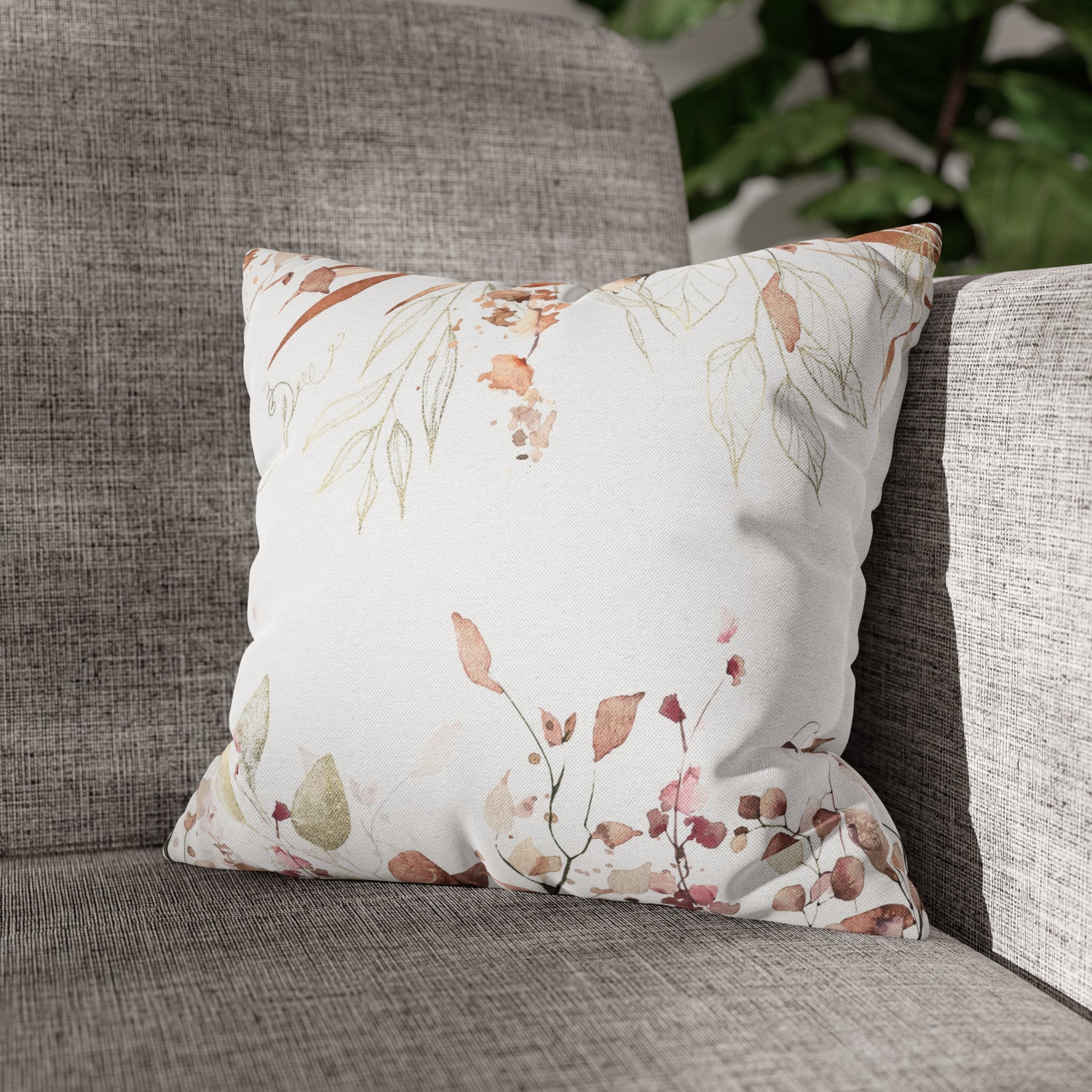 Floral Pillow Cover | White Beige Monstera Leaves