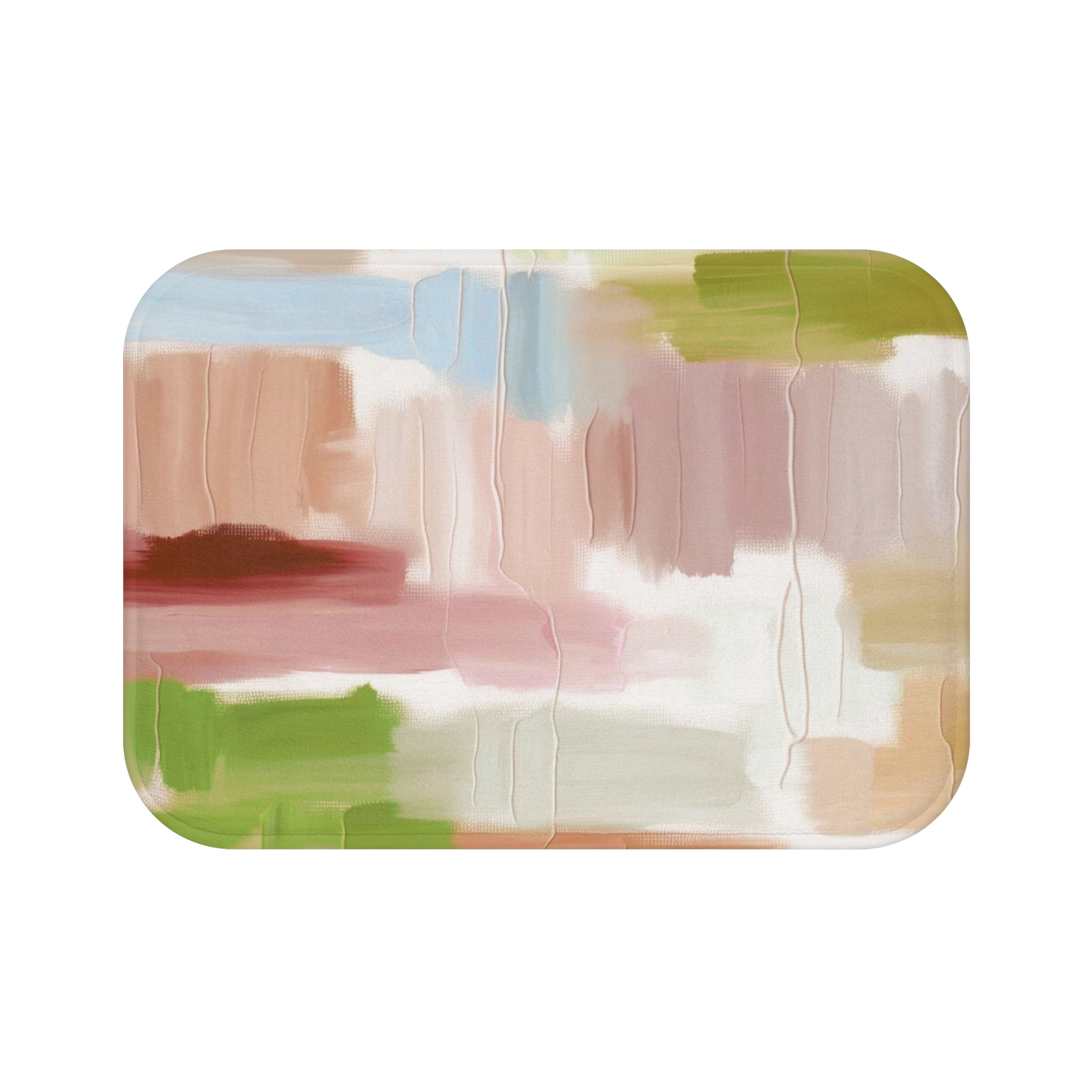 Abstract Bath Mat | Pastel Beige White Green Pink Kitchen Mat