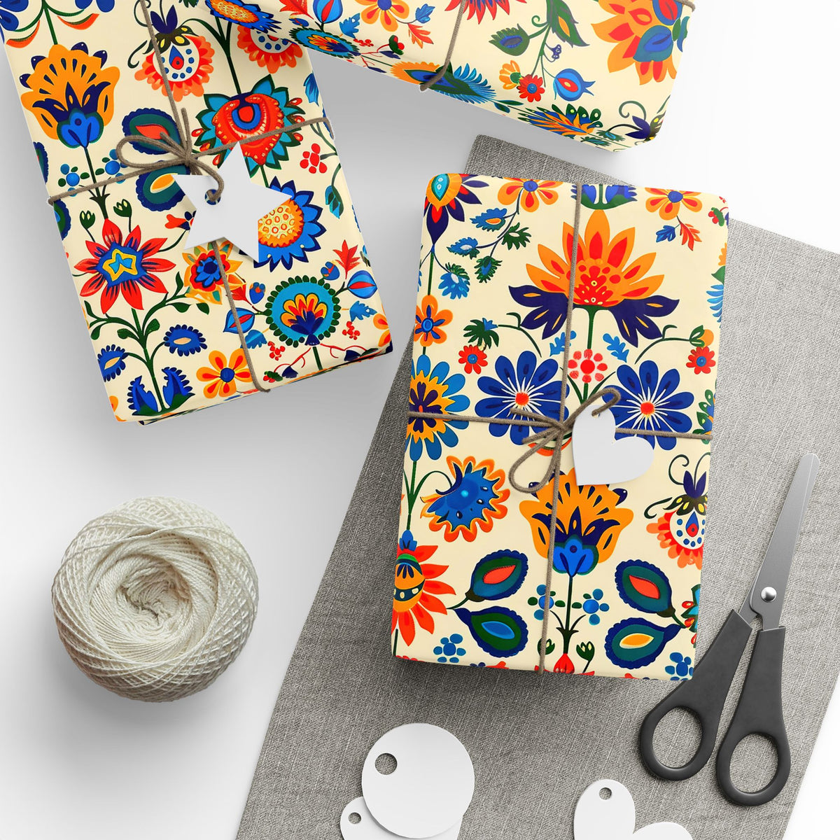 Bright Folk Art Floral Wrapping Paper, Colorful Gift Wrap