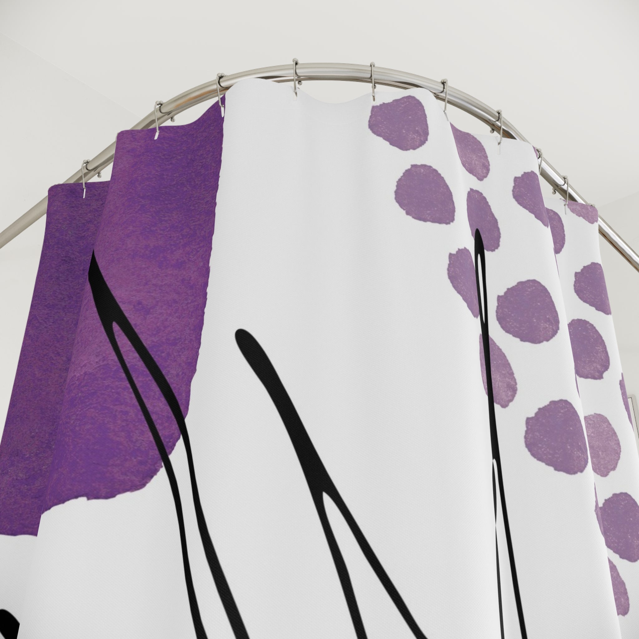 Boho Shower Curtain | Abstract Art White Lavender Purple Black Minimalist