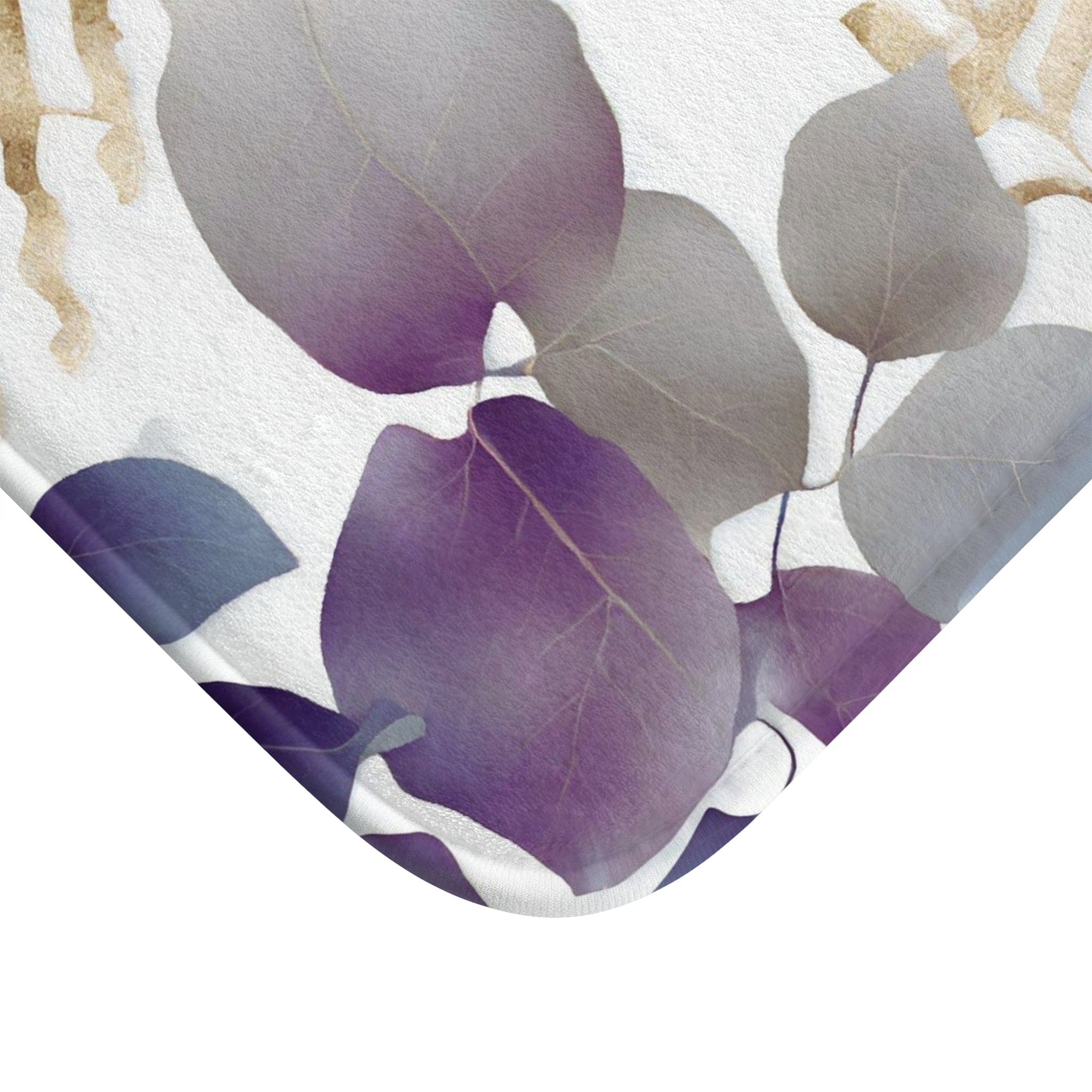 Floral Bath, Kitchen Mat | Tropical Eucalyptus Leaves, Blue Purple White
