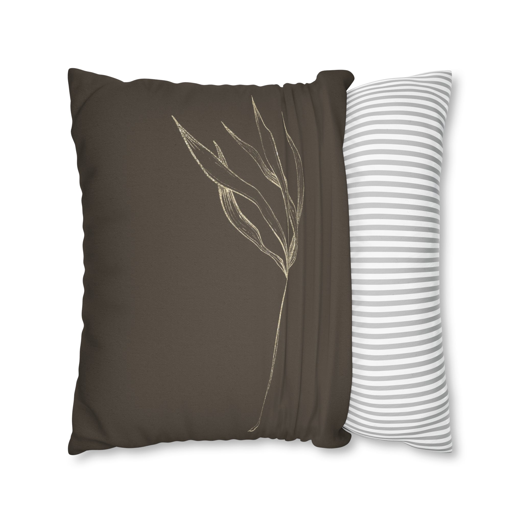 Floral Pillow Cover | Dark Brown Beige, Minimalist
