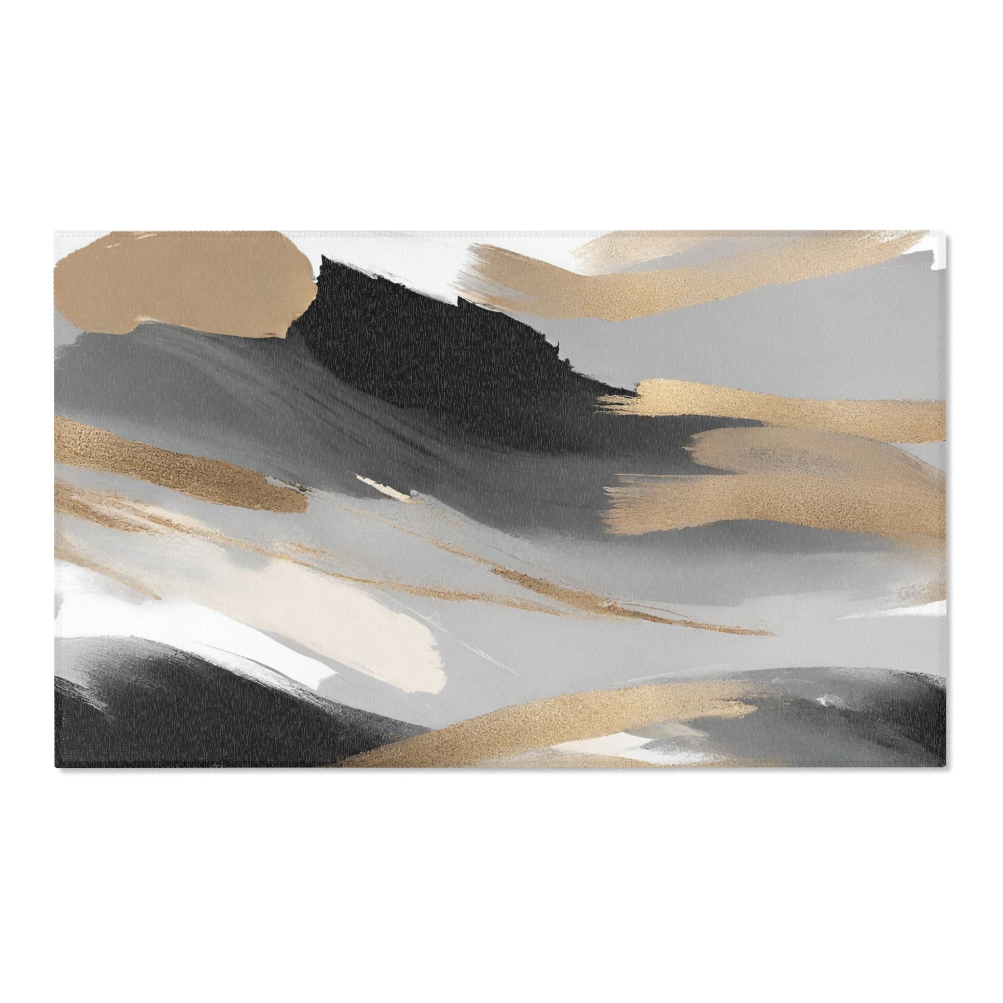 Modern Area Rug | Abstract Black, White Grey, Muted Gold Beige