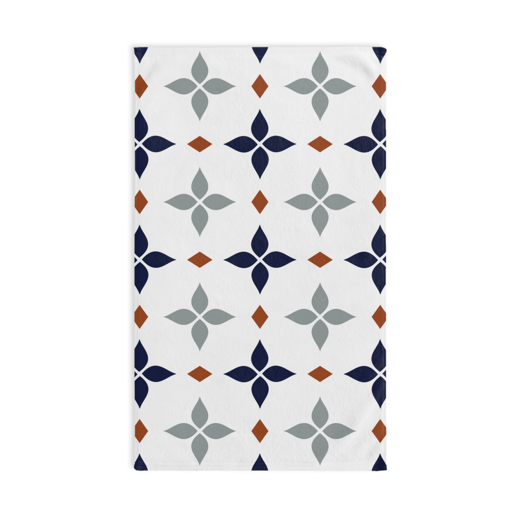 Retro Kitchen, Bath Hand Towel | Vintage Art Deco, Nouveau White, Navy Blue, Grey