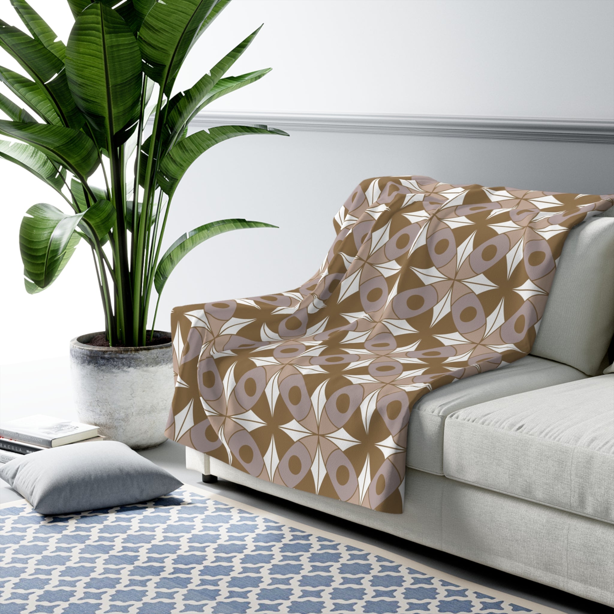 Comfy Throw Blanket | Comfy Blanket | Art Deco, Geometric White Beige Black