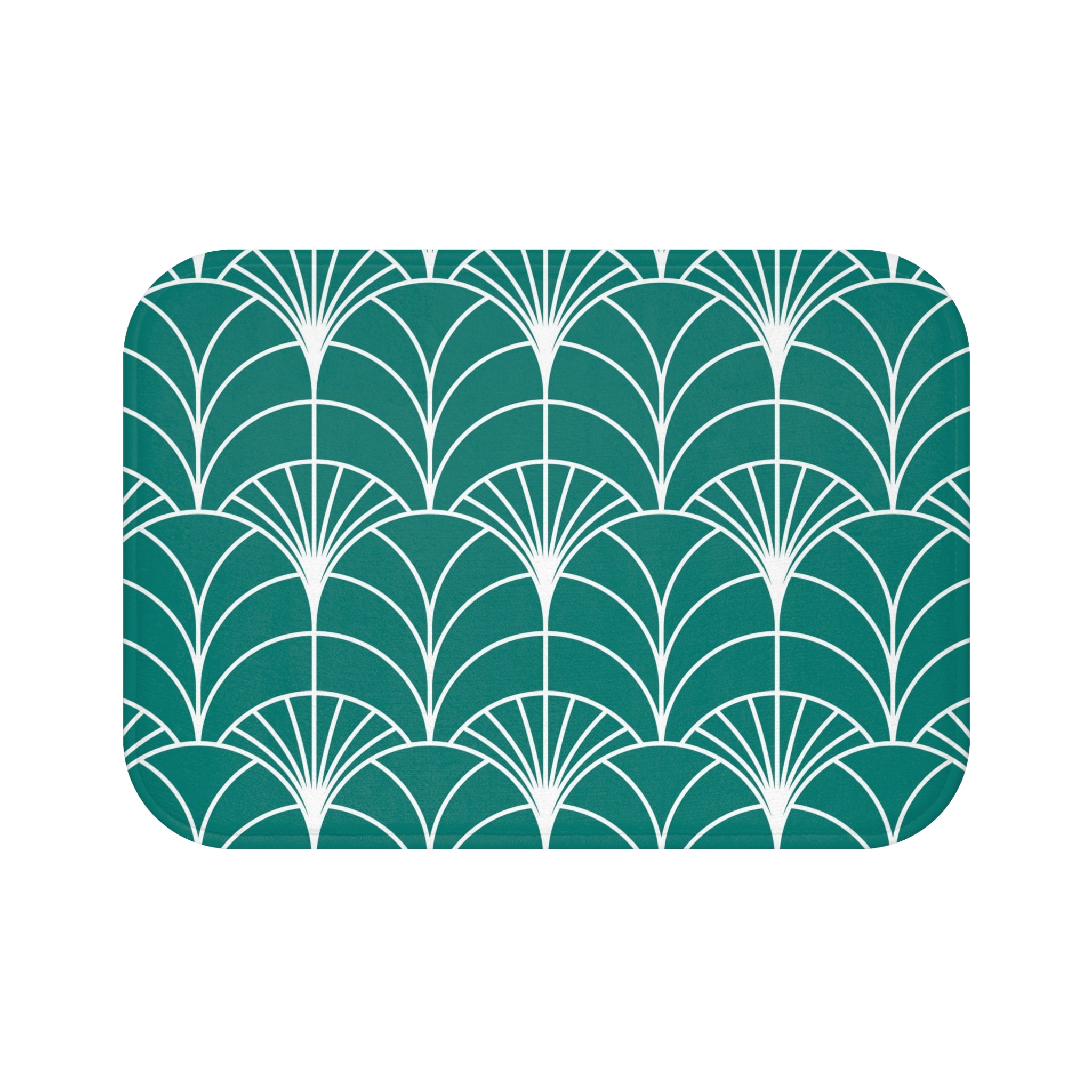 Boho Bath, Kitchen Mat | Art Deco Sea Green White
