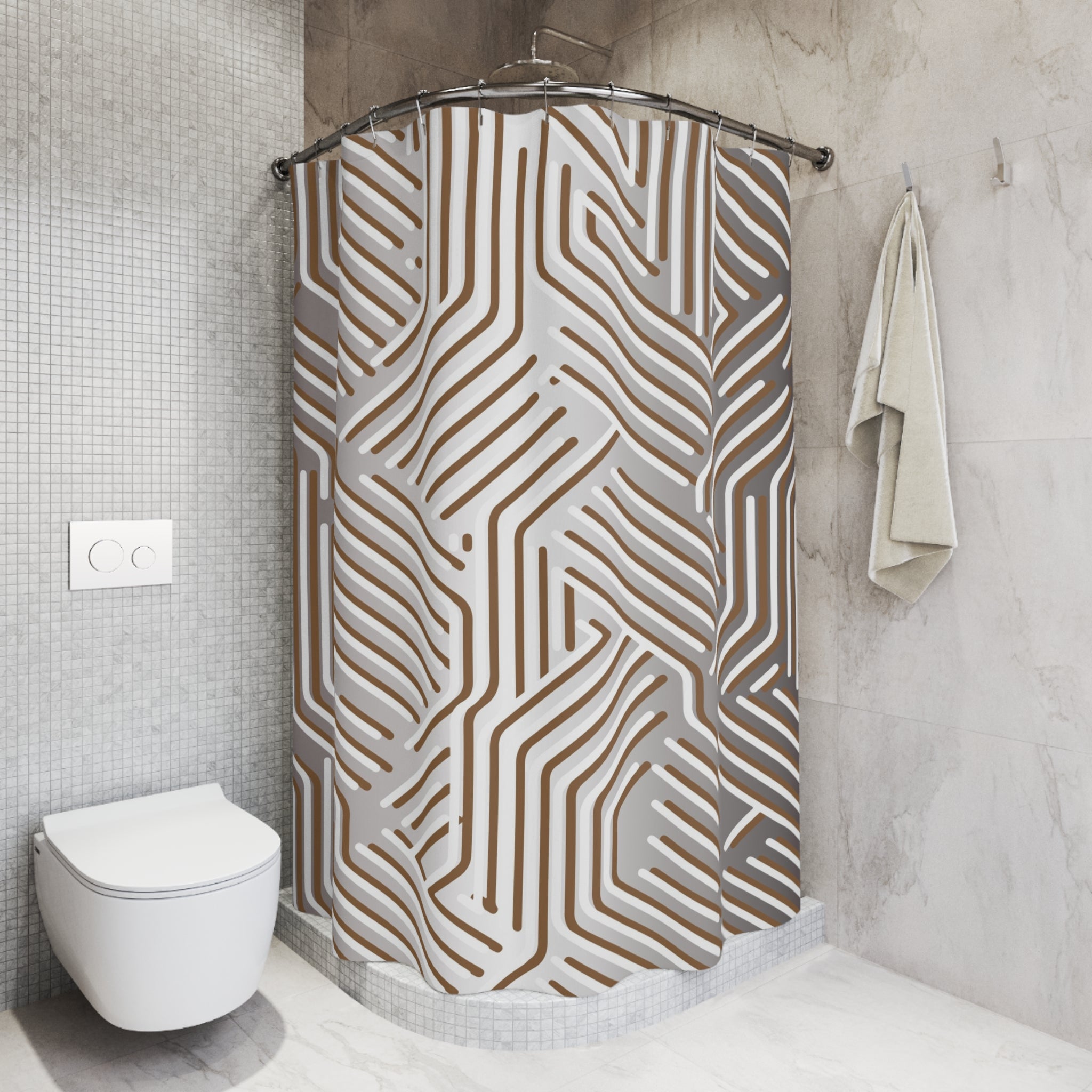Boho Shower Curtain | White Grey Taupe Geometric