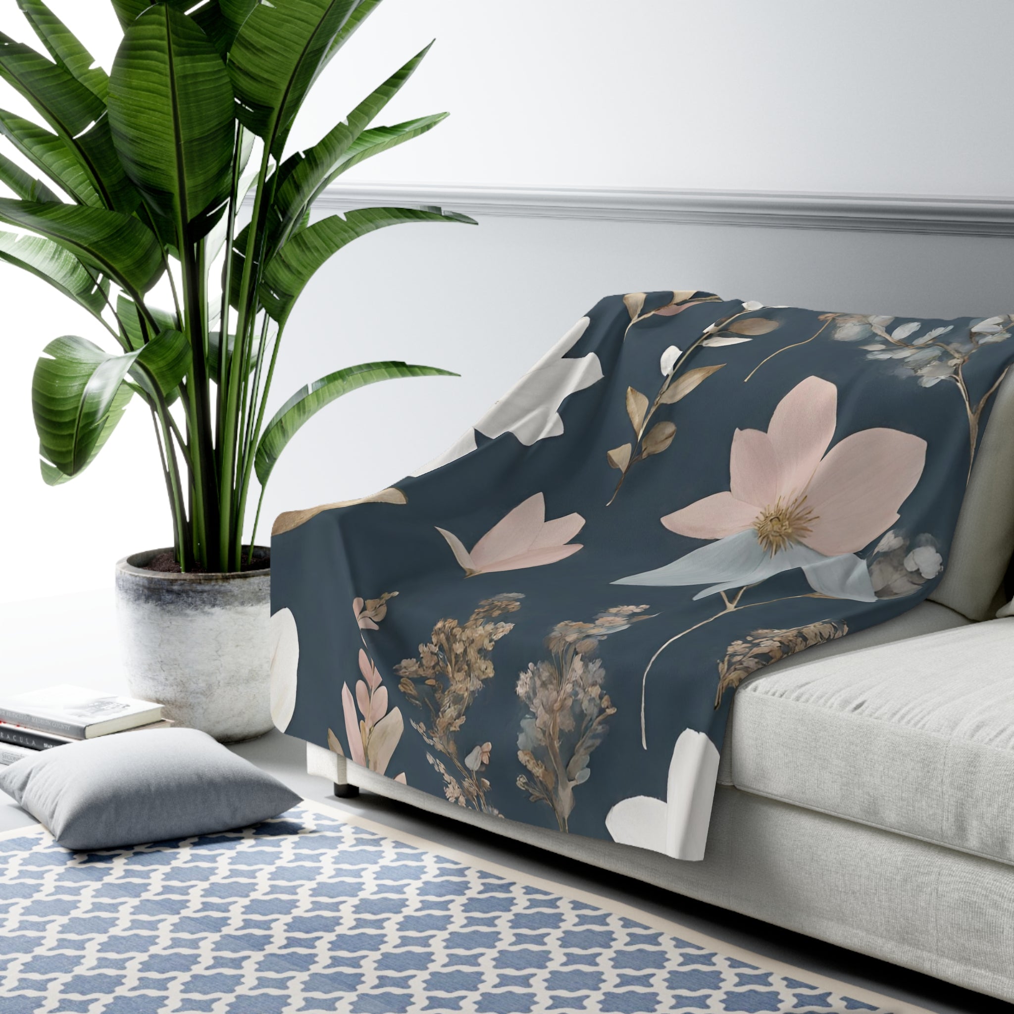 Floral Throw Blanket | Pink, Blue Beige Wildflowers