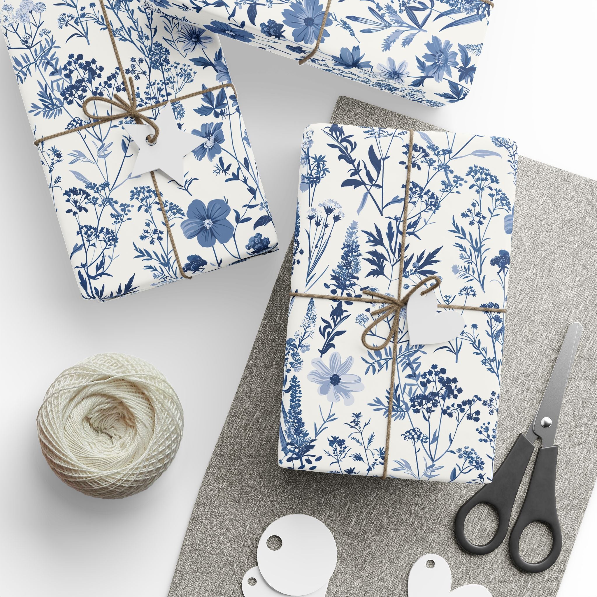 Floral Wrapping Papers, Blue Wildflowers Botanical Gift Wrapping for the Holidays, Birthdays