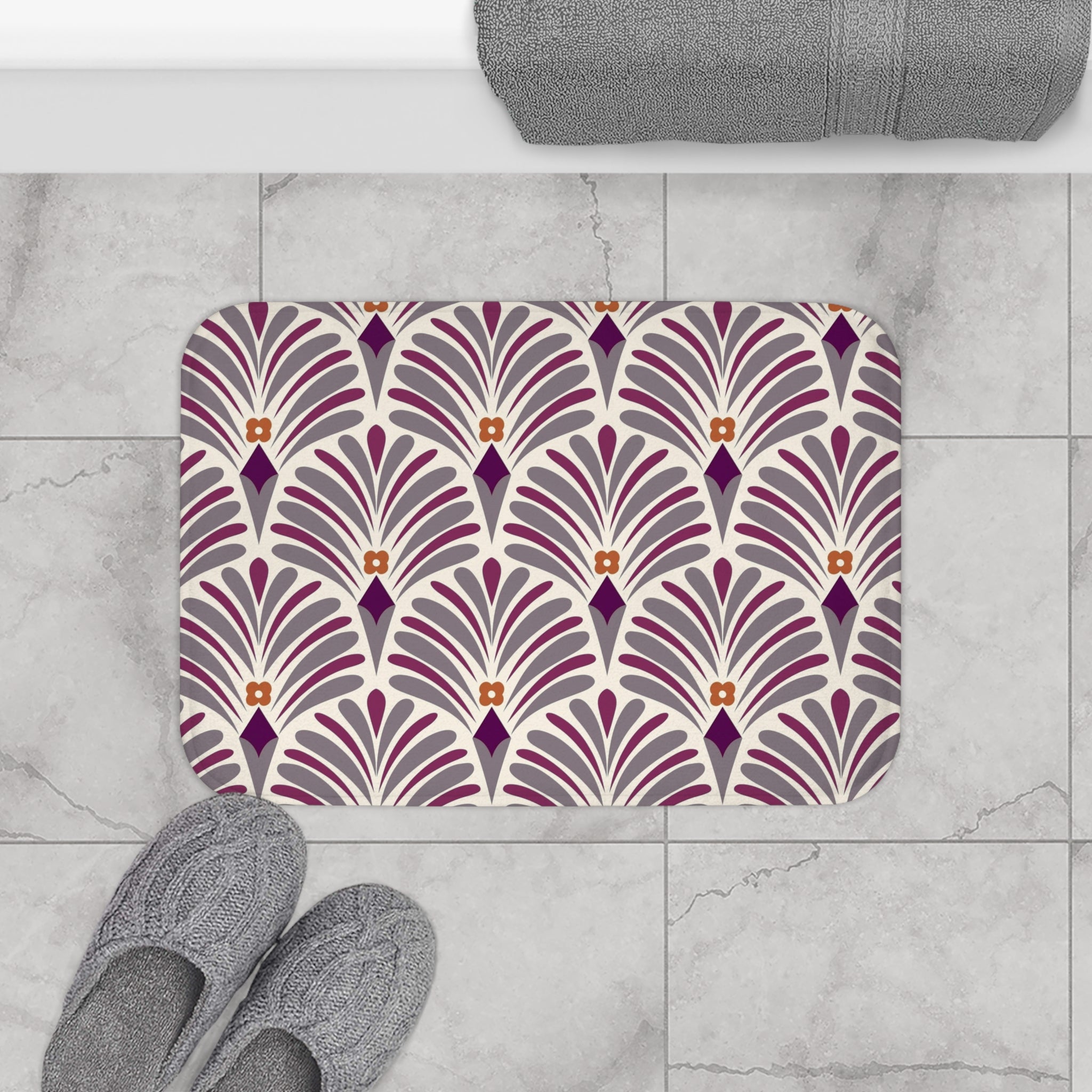Art Deco Nouveau Bath Mat | Purple Grey Kitchen Mat