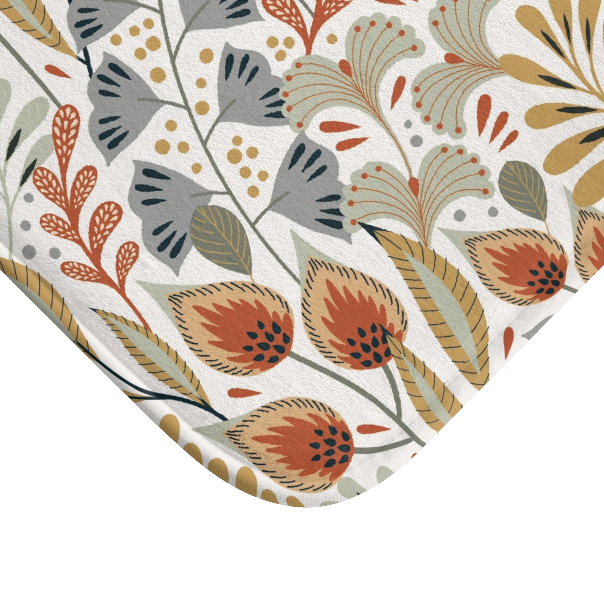 Tribal Floral Bath Mat | Muted Neutral Earthy White Kitchen Mat