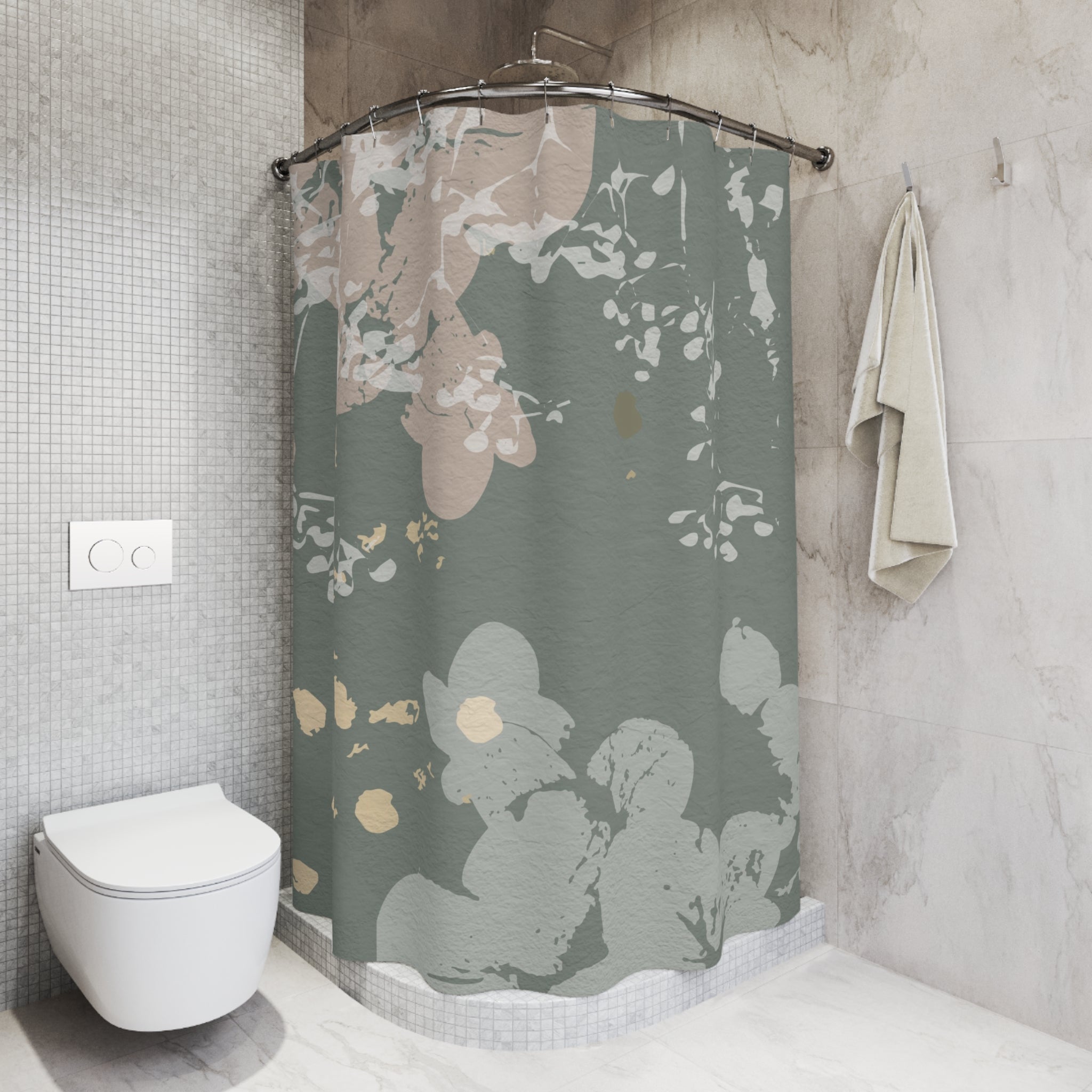 Boho Shower Curtain | Sage Grey Green, Blush Beige